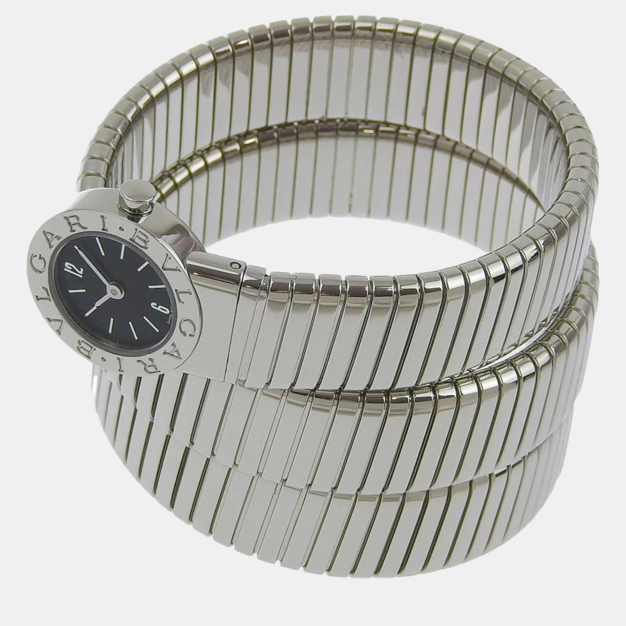 

Bvlgari Black Stainless Steel Tubogas BB191TS Quartz Women's Wristwatch 19 mm