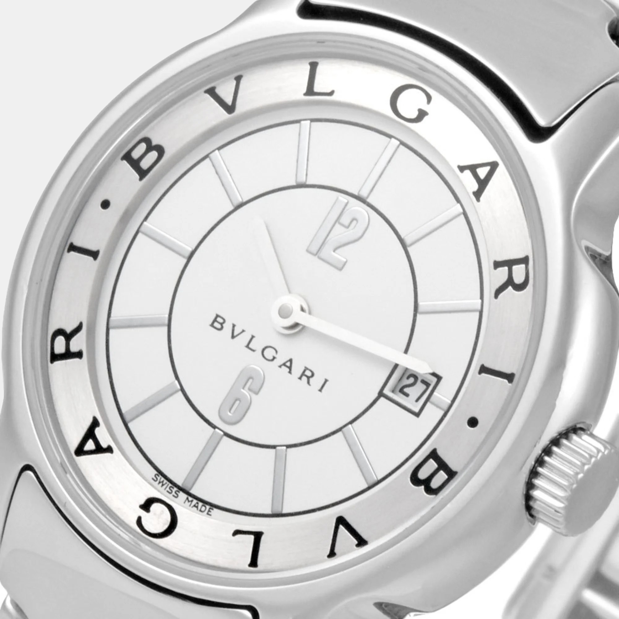

Bvlgari White Stainless Steel Solotempo ST29S Quartz Women's Wristwatch 29 mm