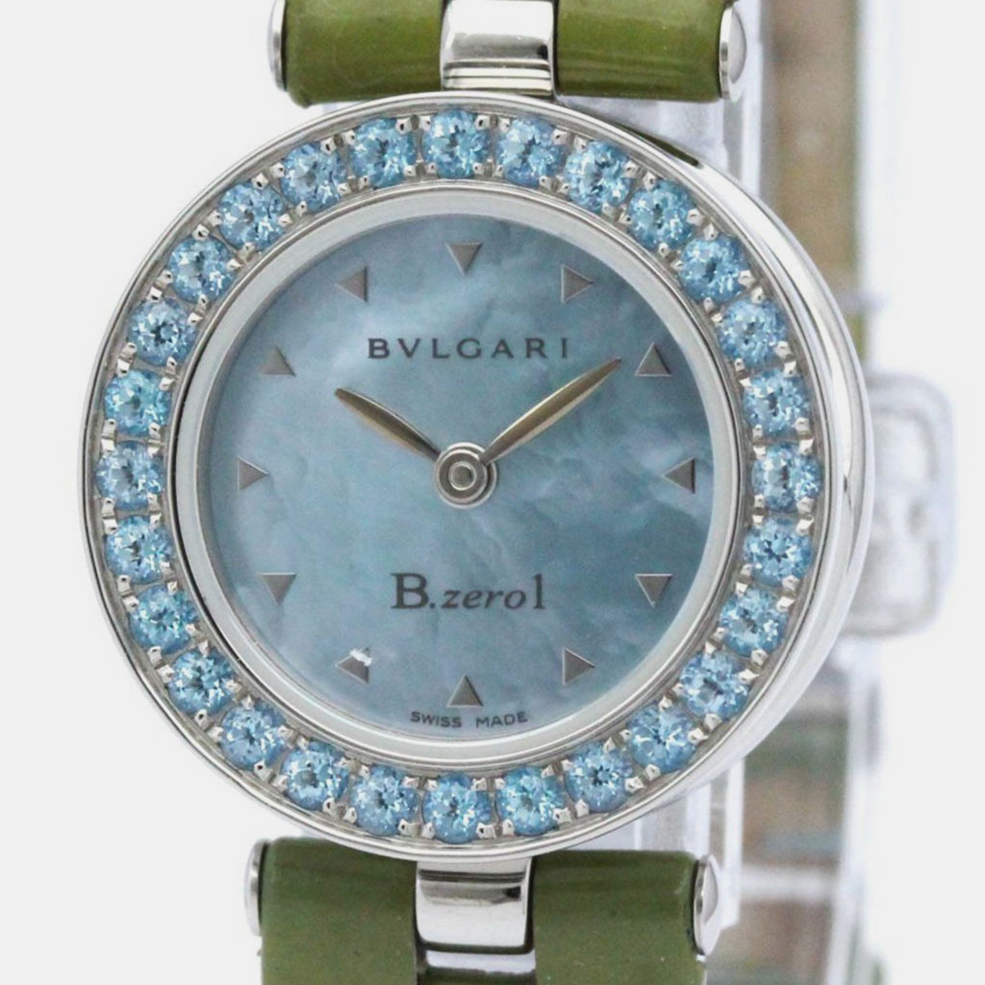 Pre-owned Bvlgari Blue Shell Stainless Steel B.zero1 Bz22s Quartz Women's Wristwatch 22 Mm