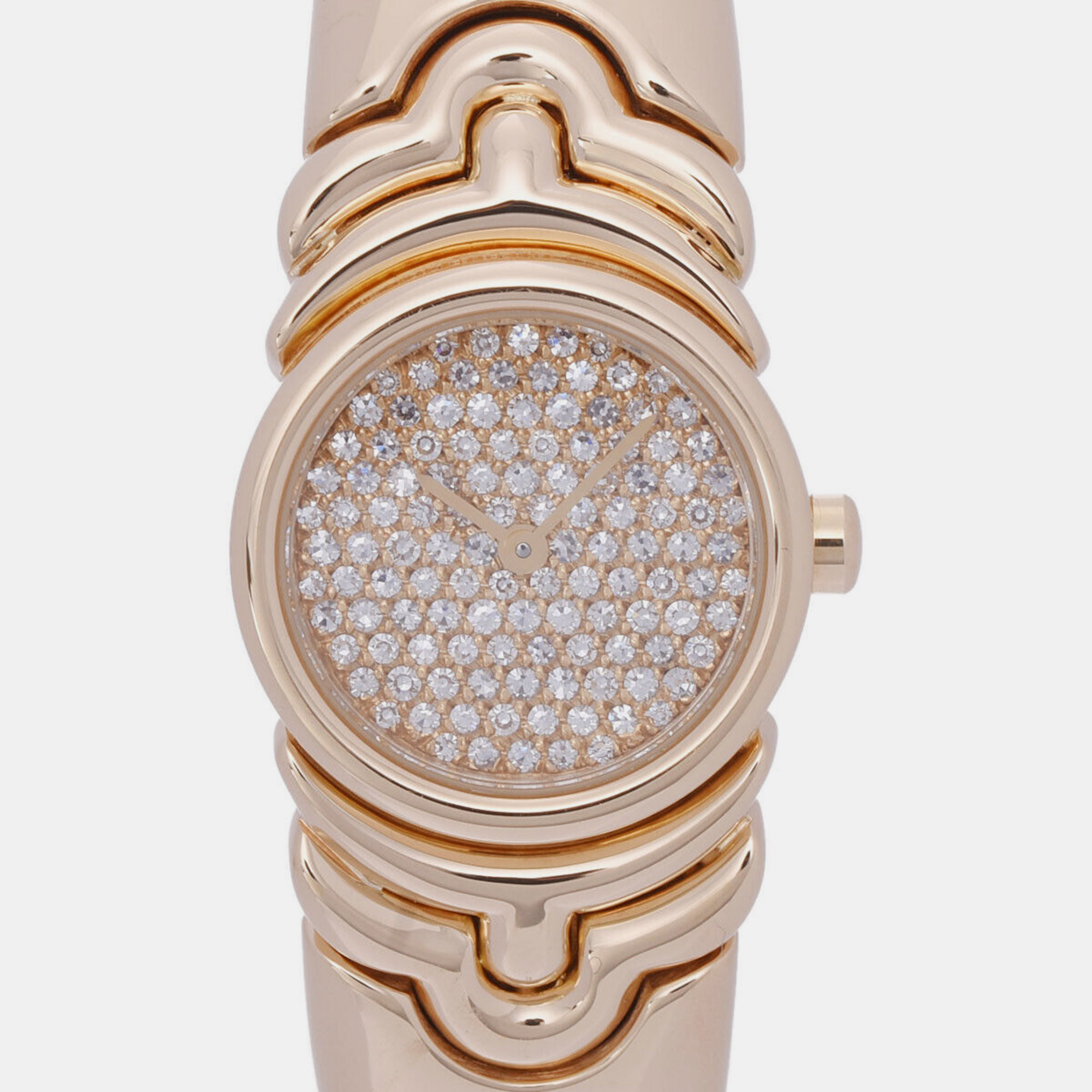 Pre-owned Bvlgari Gold 18k Yellow Gold Parentesi Bj01 Quartz Women's Wristwatch 20 Mm