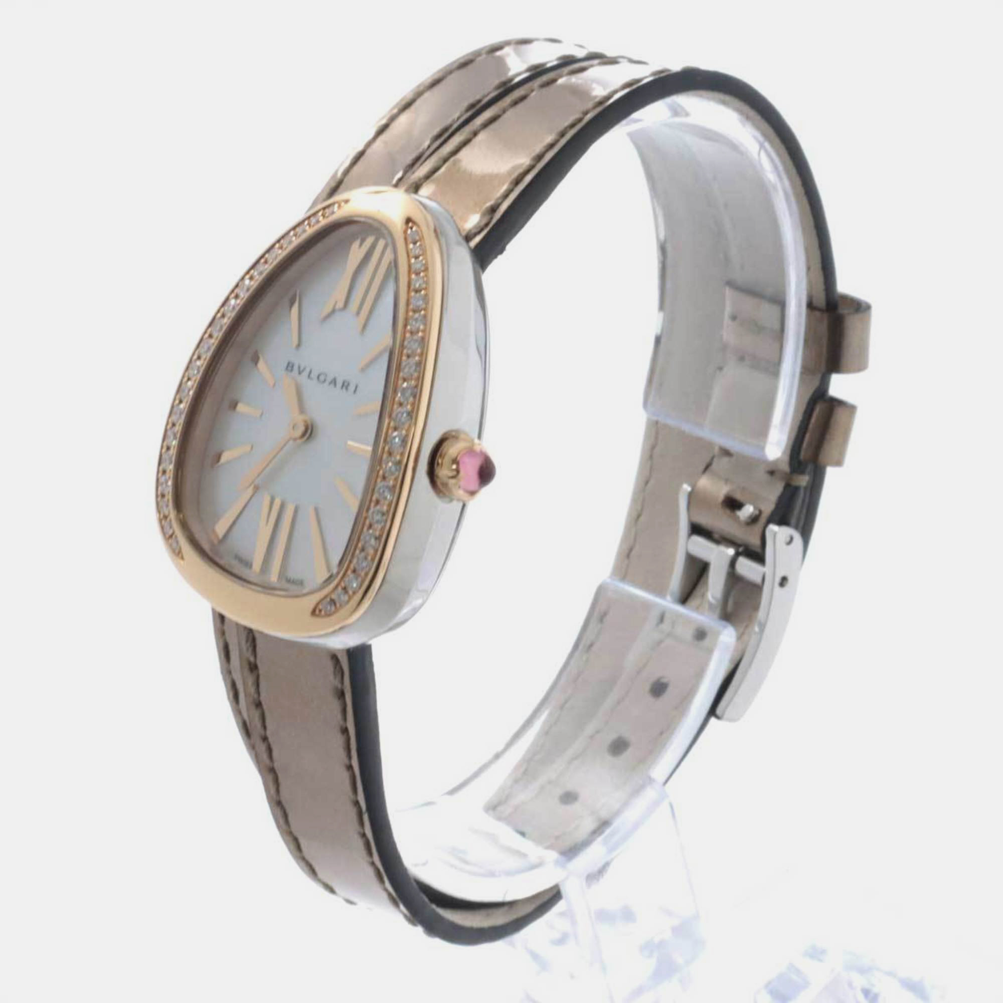 

Bvlgari White Shell 18k Rose Gold And Stainless Steel Serpenti SP32WSPGDL Quartz Women's Wristwatch 23 mm