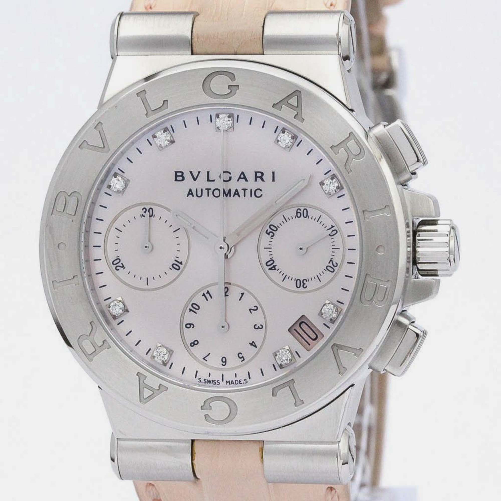 Pre-owned Bvlgari Pink Shell Diamond Stainless Steel Diagono Dg35sch Automatic Women's Wristwatch 35 Mm