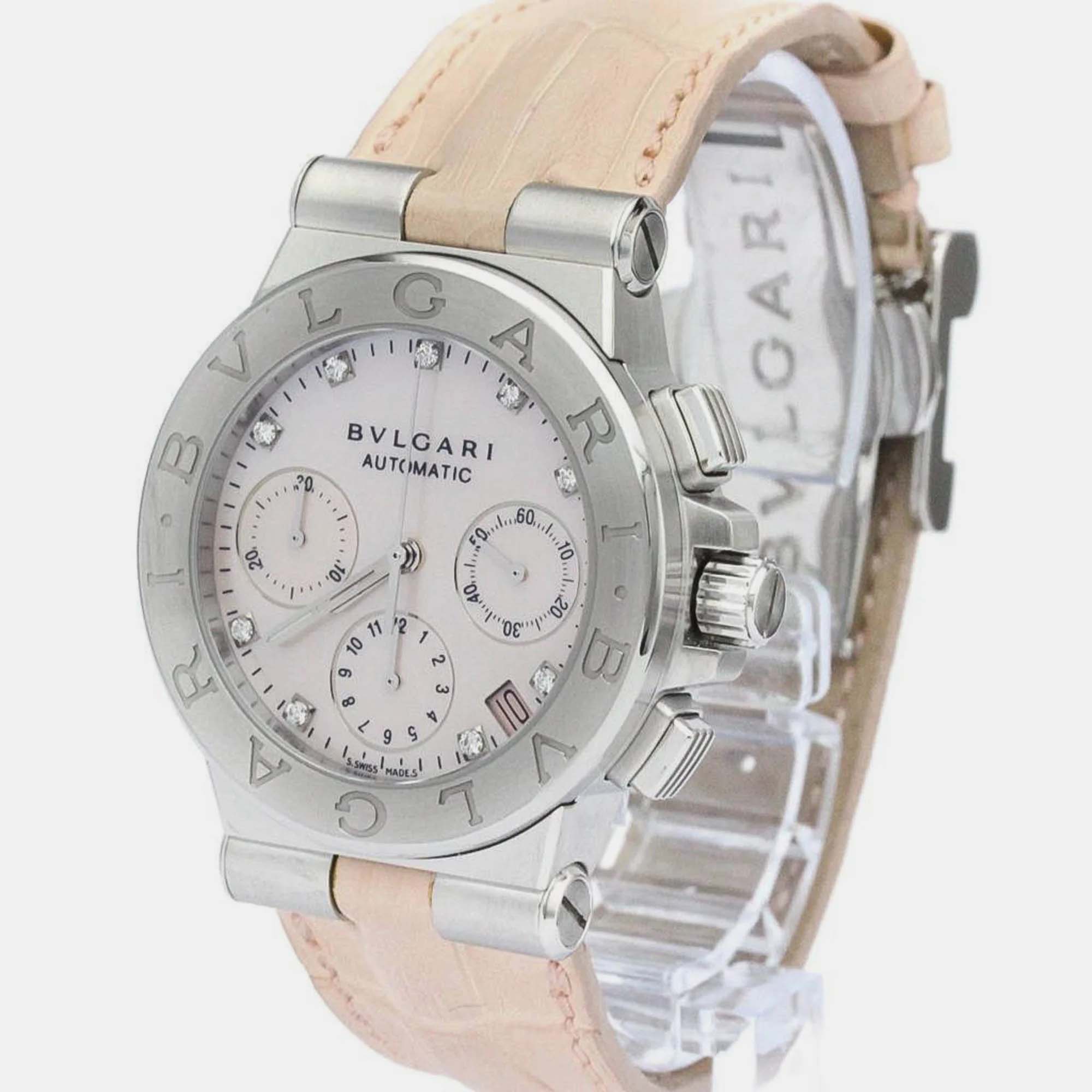 

Bvlgari Pink Shell Diamond Stainless Steel Diagono DG35SCH Automatic Women's Wristwatch 35 mm