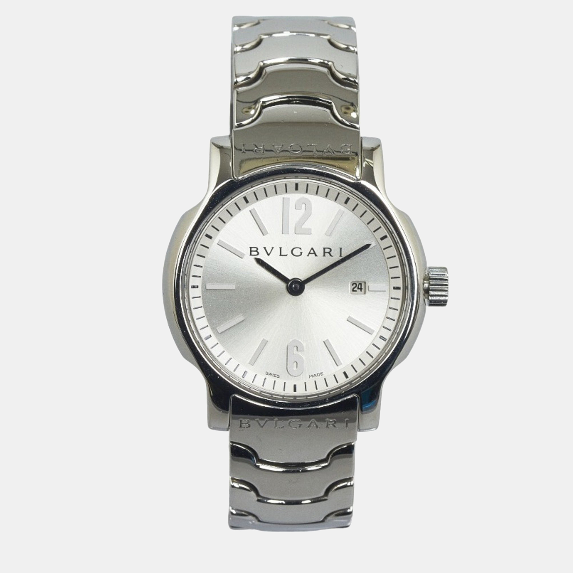 Pre-owned Bvlgari Silver Stainless Steel Solotempo St29s Quartz Women's Wristwatch 29 Mm