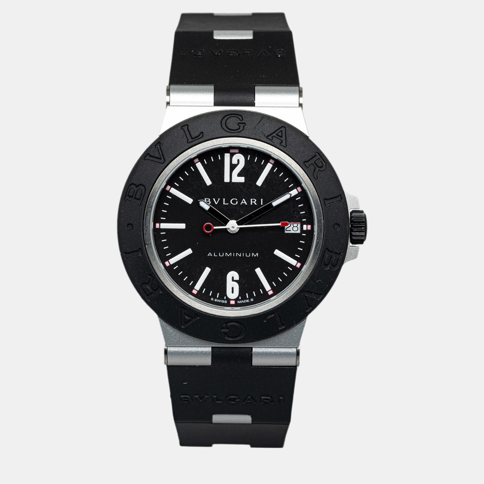 Pre-owned Bvlgari Black Quartz Aluminum And Rubber Diagono Watch