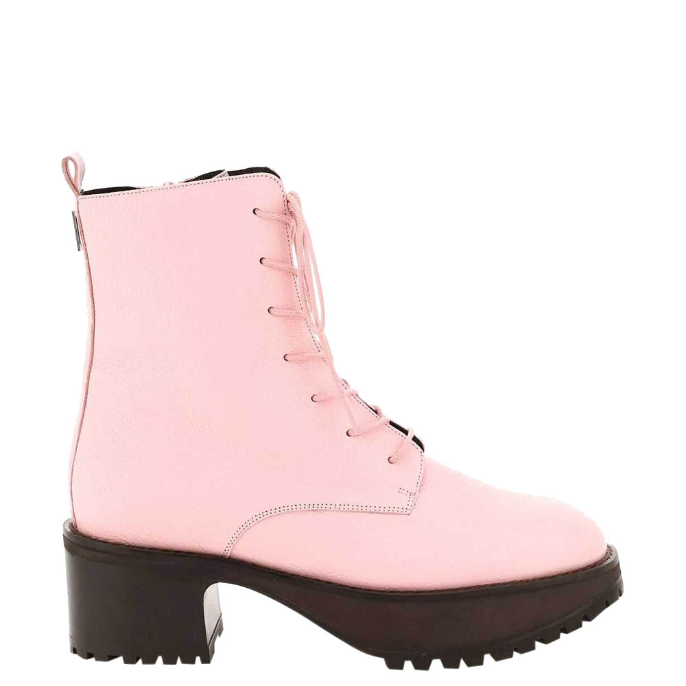 Pre-owned Pink Grained Leather Cobain Peony Lace-up Ankle Boots Size It 38