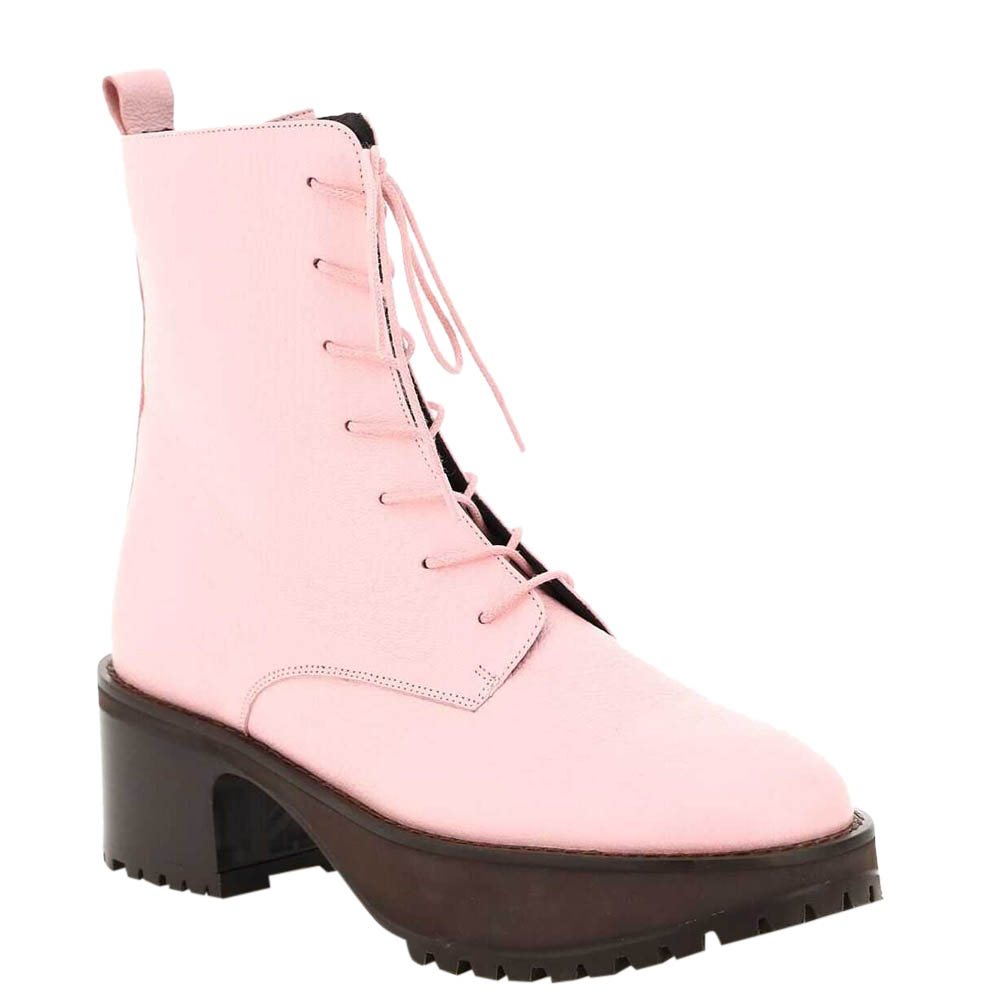 

By Far Pink Grained Leather Cobain Peony Lace-Up Ankle Boots Size IT