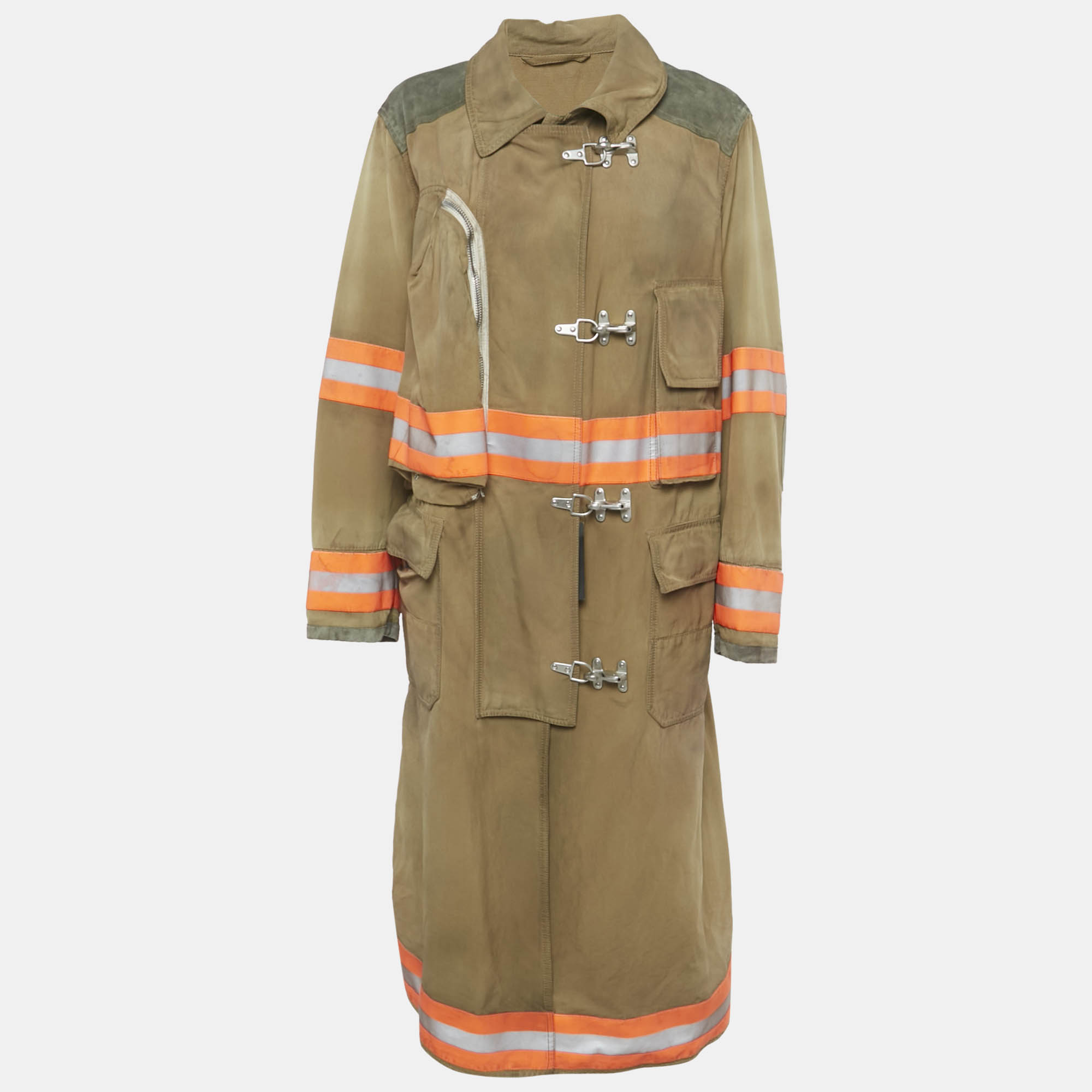 Pre-owned Calvin Klein Brown Logo Applique Cotton Firefighter Coat S
