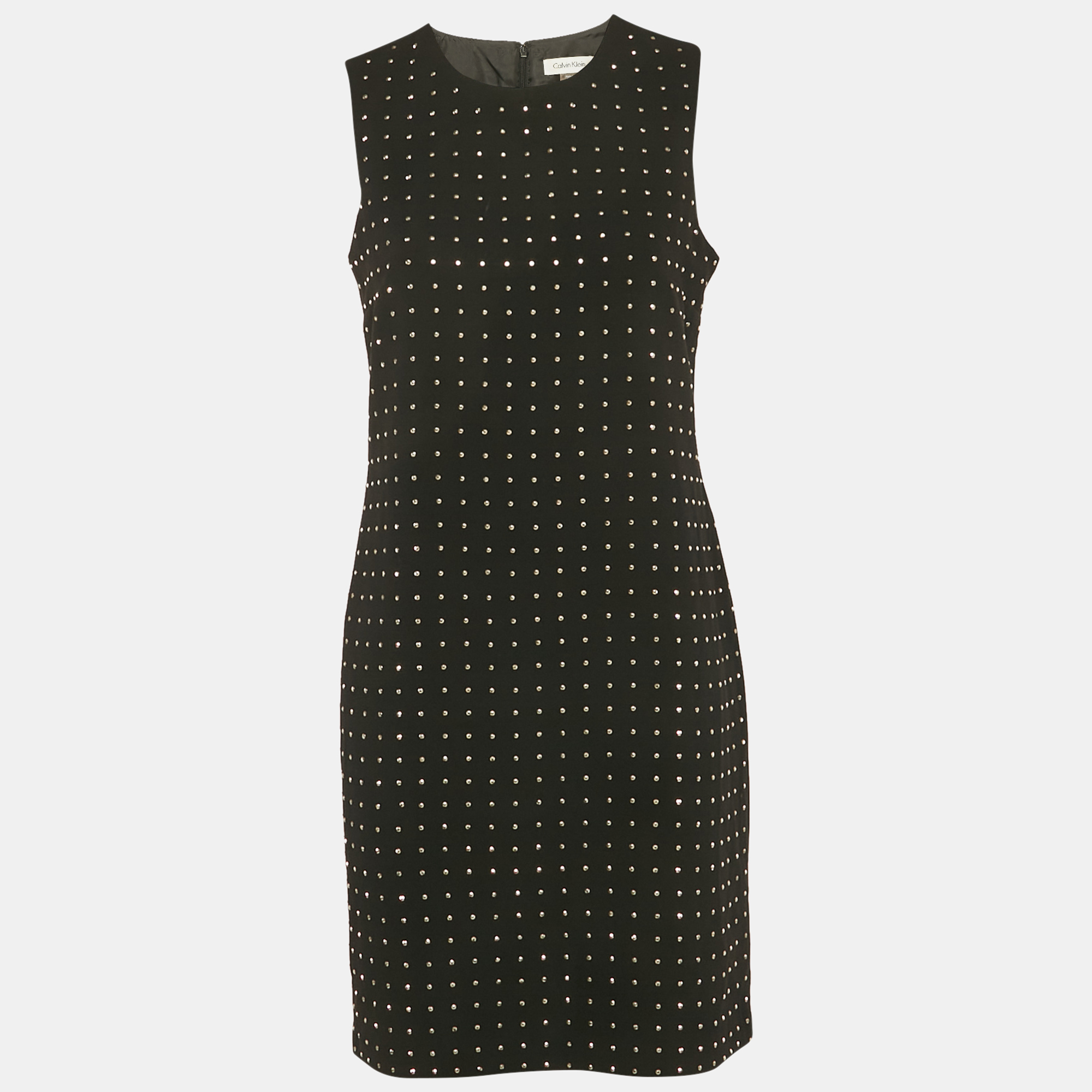 

Calvin Klein Black Studded Crepe Sleeveless Short Dress M