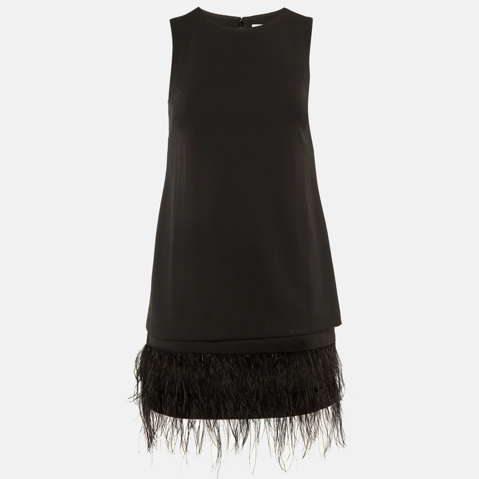 

Calvin Klein Black Crepe Feather Trim Sheath Dress S