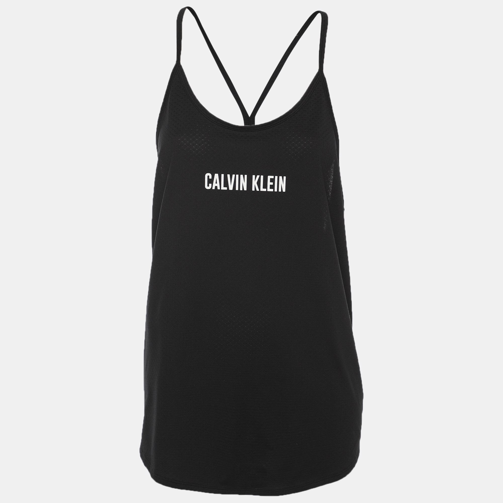 Pre-owned Calvin Klein Black Perforated Jersey Tank Tops L