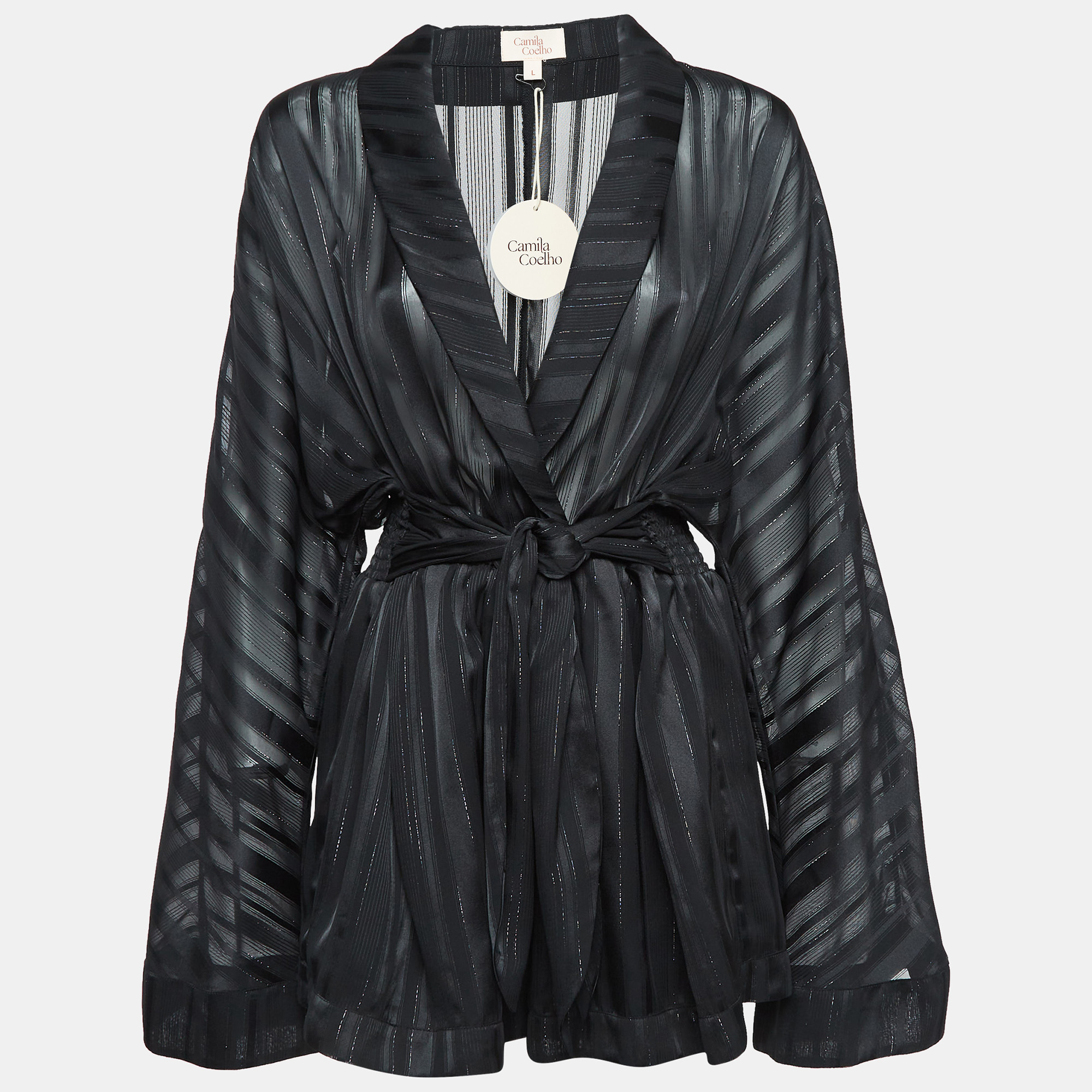 

Camila Coelho Black Stripe Lurex Satin Amelia Playsuit L