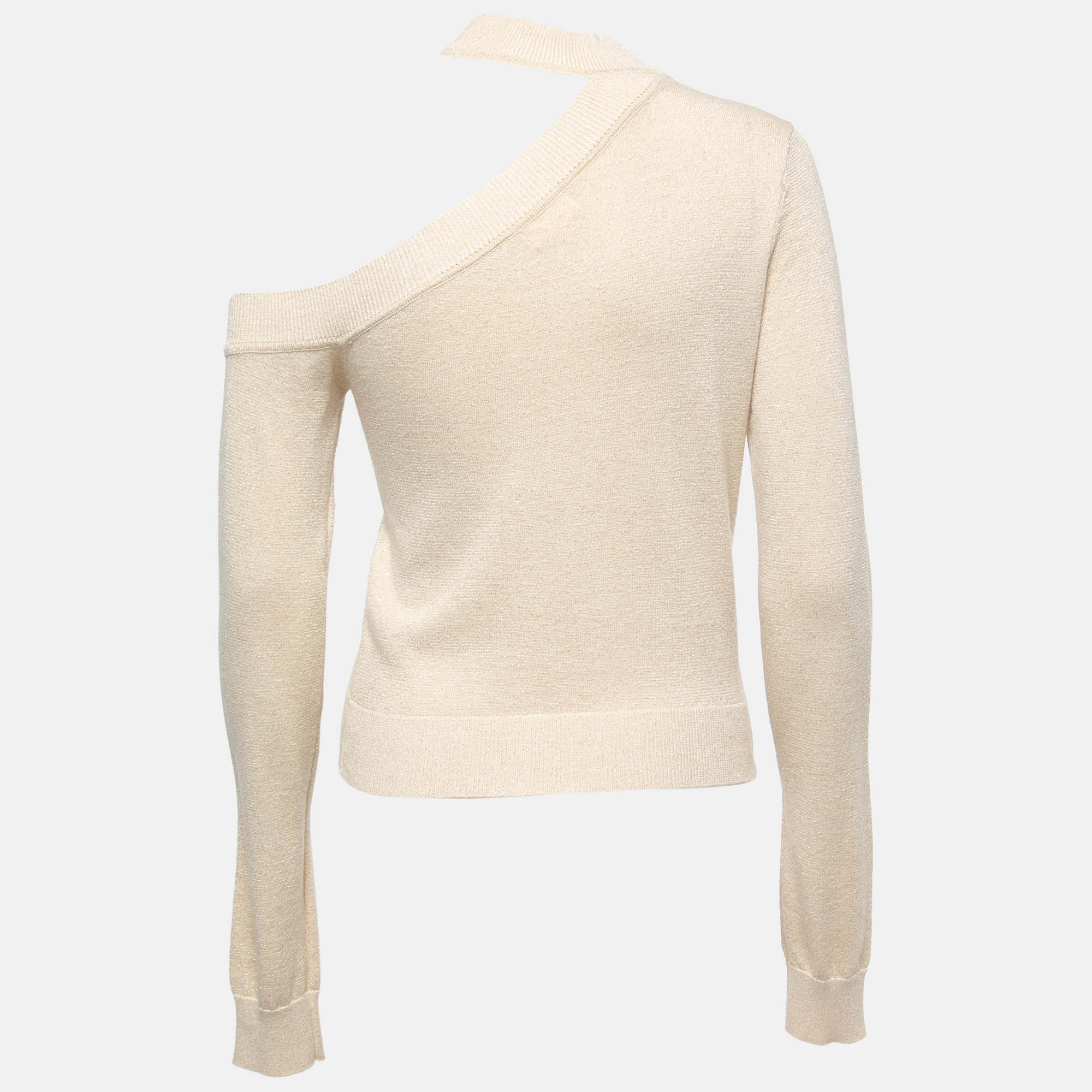 

Camila Coelho Cream Lurex Knit Shoulder Cutout Detail Bexley Sweater Top, Gold