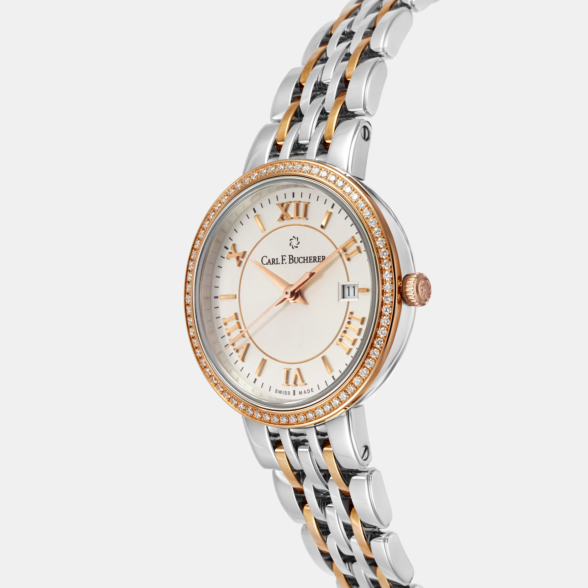 

Carl F. Bucherer Adamavi Diamond 18K Rose Gold & Stainless Steel Date Quartz Women's Watch 00.10315.07.15.31, Silver