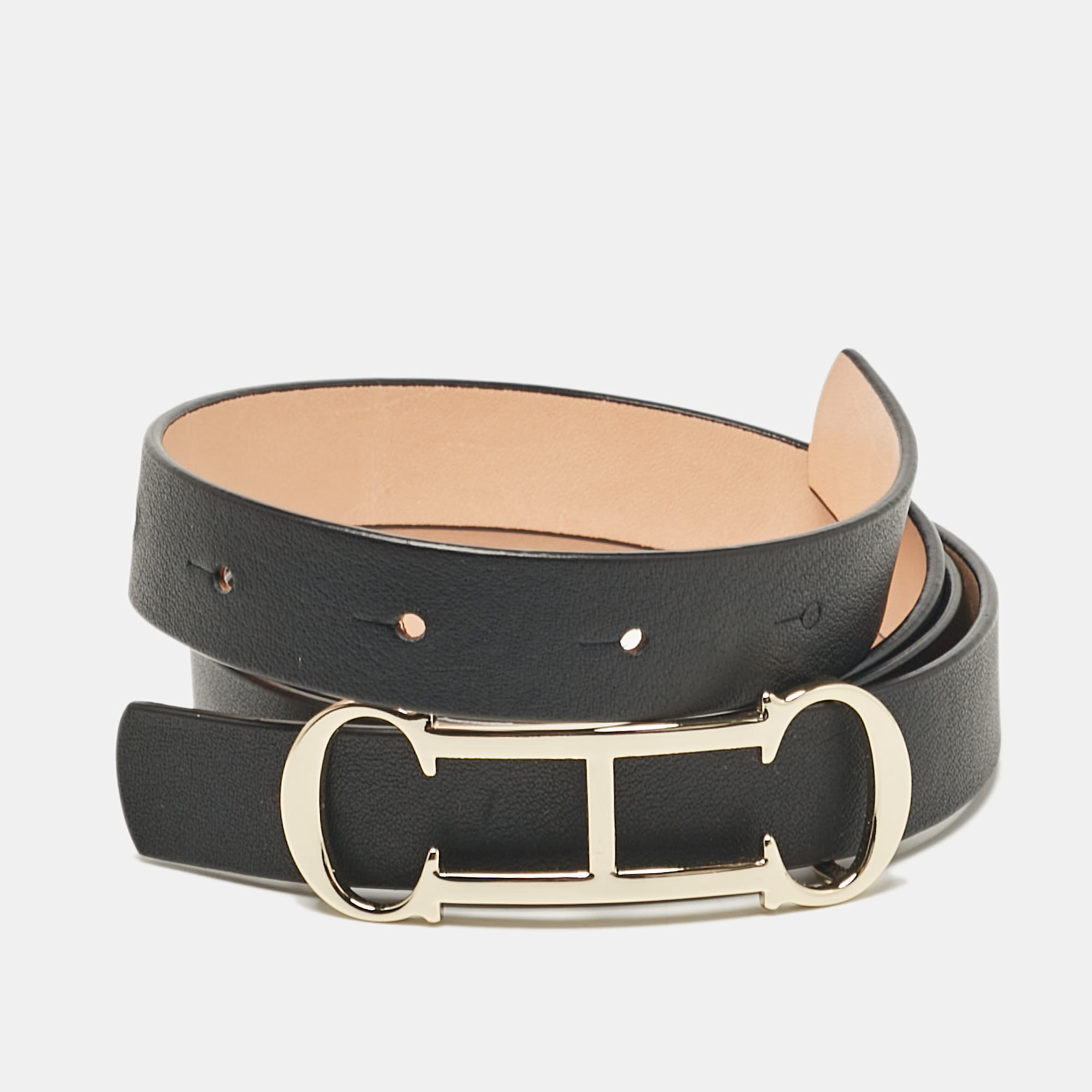 

Carolina Herrera Black Leather Insignia Waist Belt 90CM