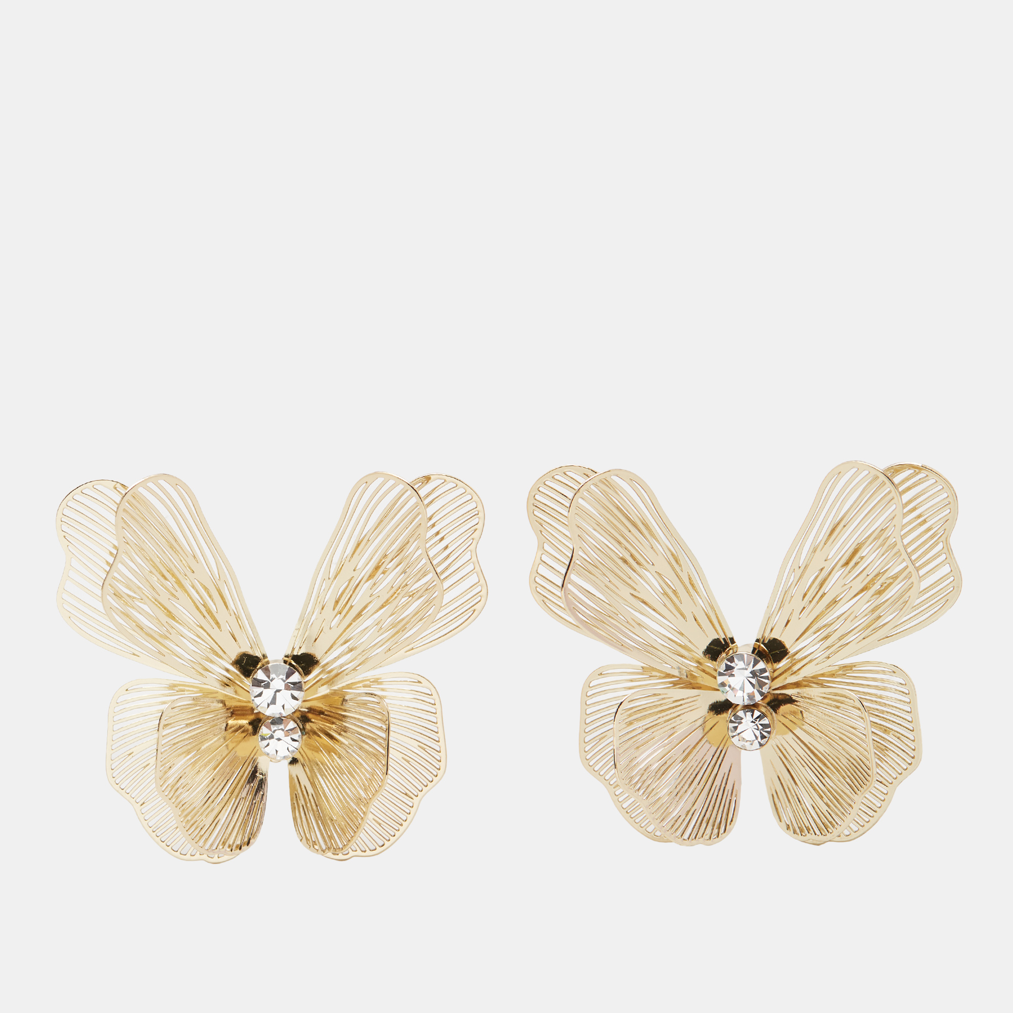 

Carolina Herrera Laser Cut Butterfly Crystals Gold Tone Stud Earrings