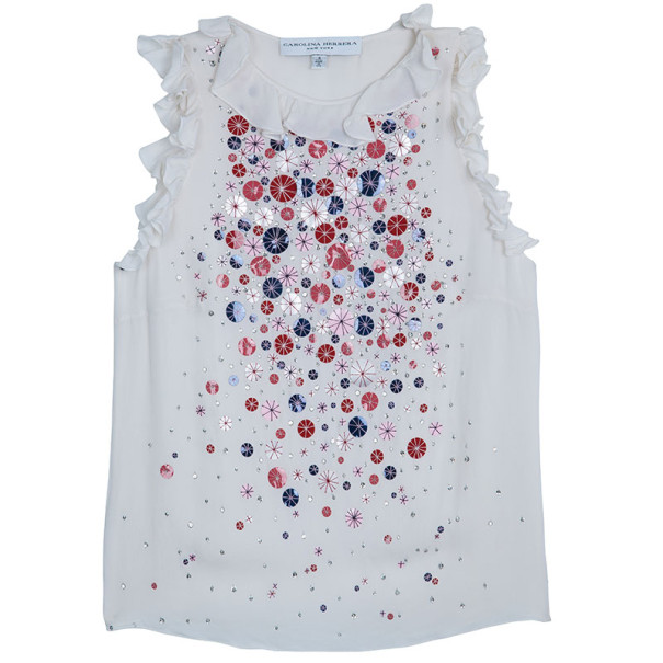 Pre Owned Carolina Herrera White Embellished Top S