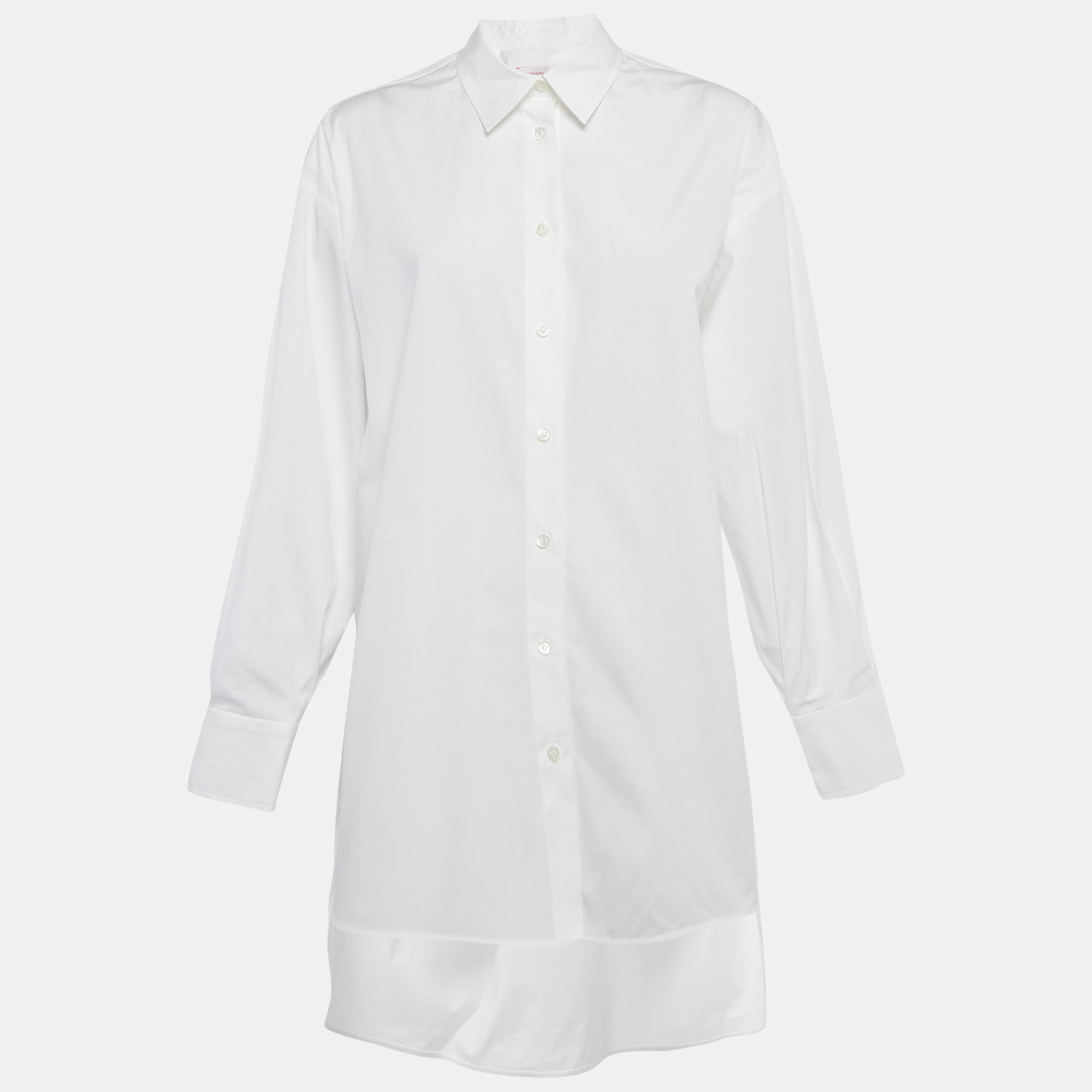 Pre-owned Carolina Herrera White Cotton Oversized High Side Blouse S