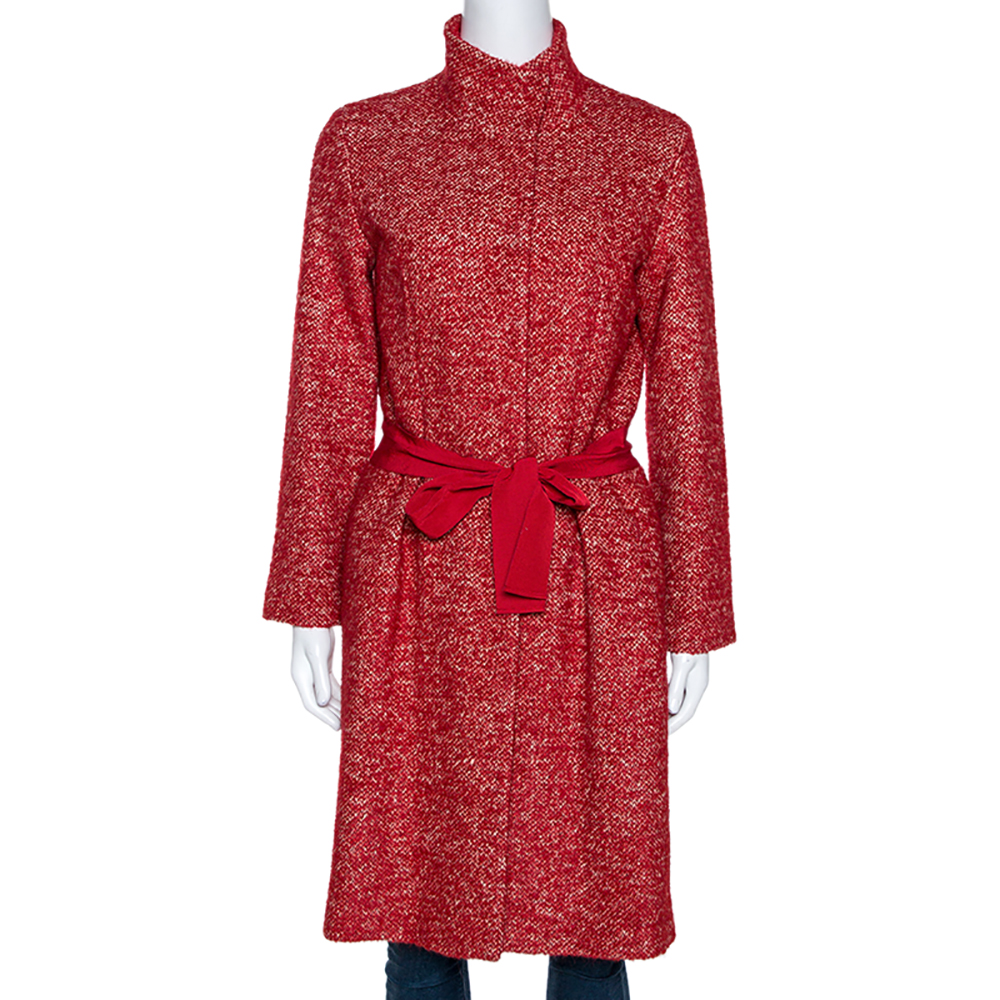 Pre-owned Carolina Herrera Ch  Red Wool Belted Mid Length Coat M