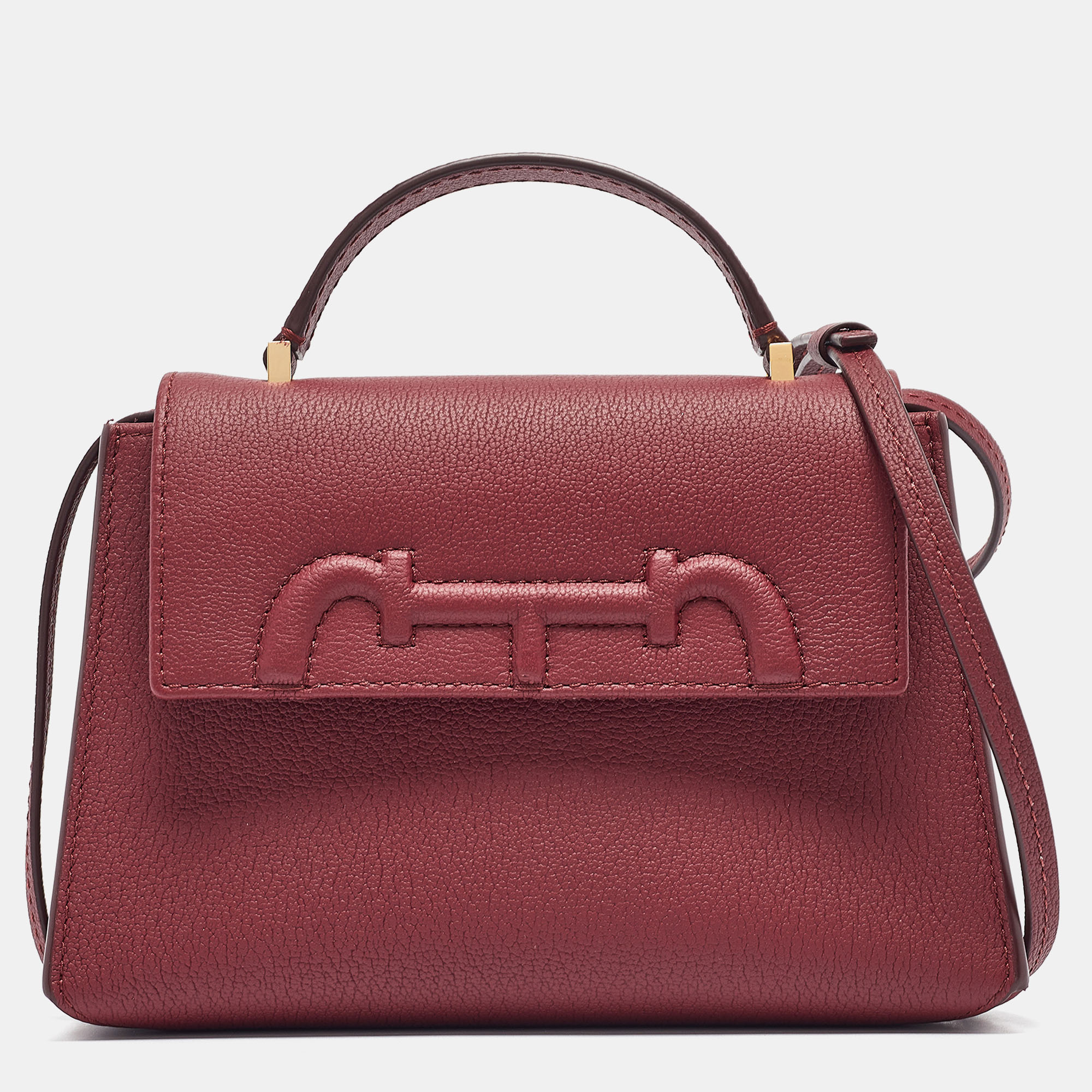 

Carolina Herrera Burgundy Leather Tiny Doma Insignia Top Handle Bag