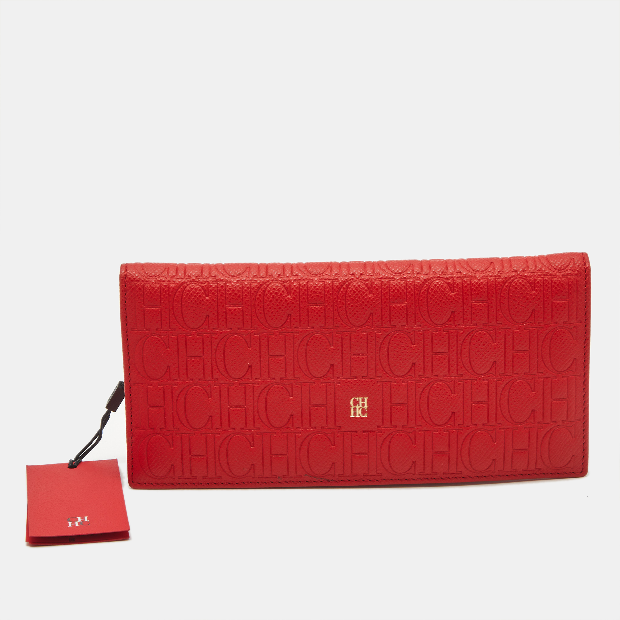 

Carolina Herrera Red Monogram Embossed Leather Bifold Long Wallet