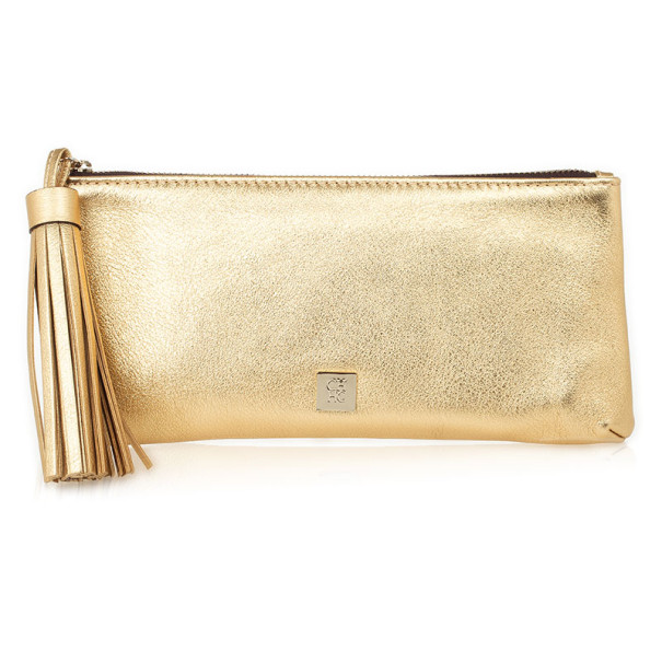 Pre Owned Carolina Herrera Gold Leather Clutch with Tassel