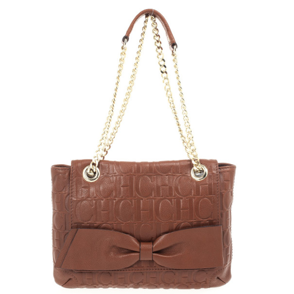 Pre Owned Carolina Herrera ‘Holly' Brown Monogram Embossed Bag
