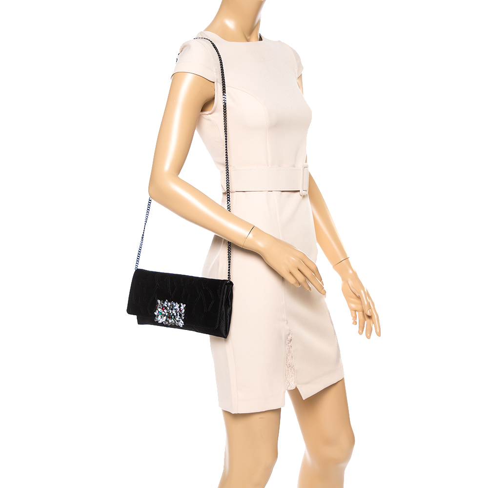 

Carolina Herrera Black Satin Crystal Embellished Clutch