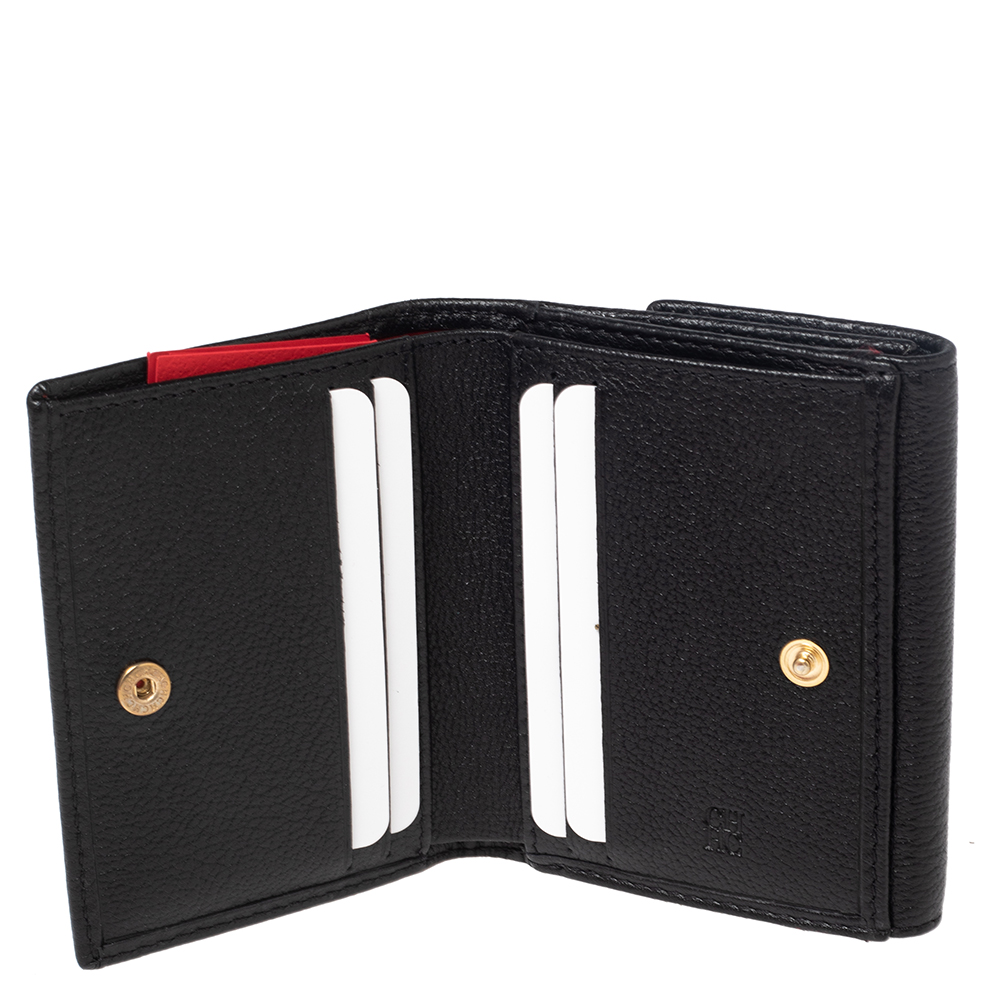 

Carolina Herrera Black Monogram Embossed Leather Flap Compact Wallet