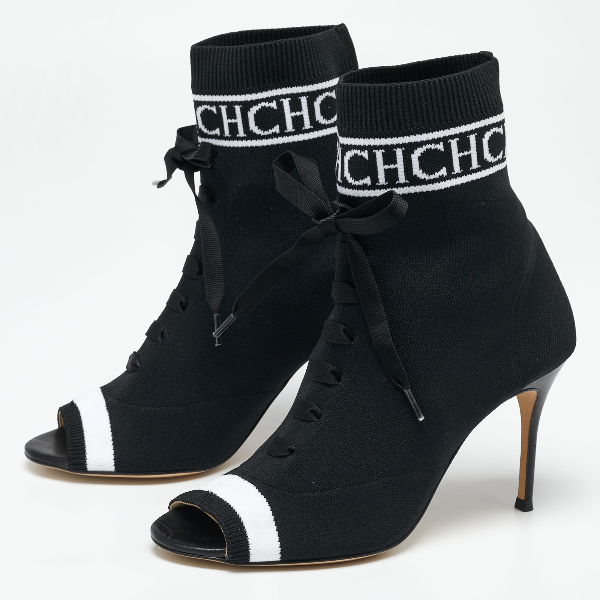 

Carolina Herrera Black Knit Fabric Peep Toe Ankle Boots Size