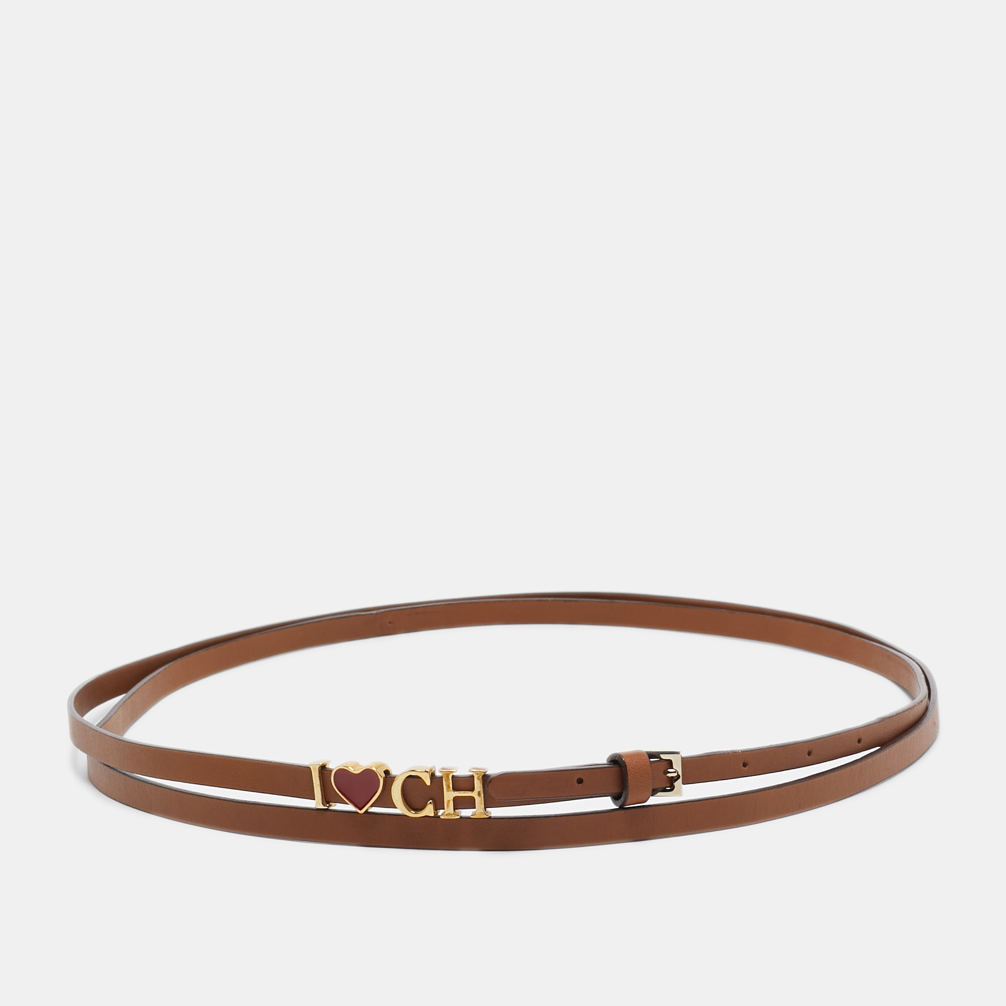 

Carolina Herrera Brown Heart Logo Double Wrap Waist Belt