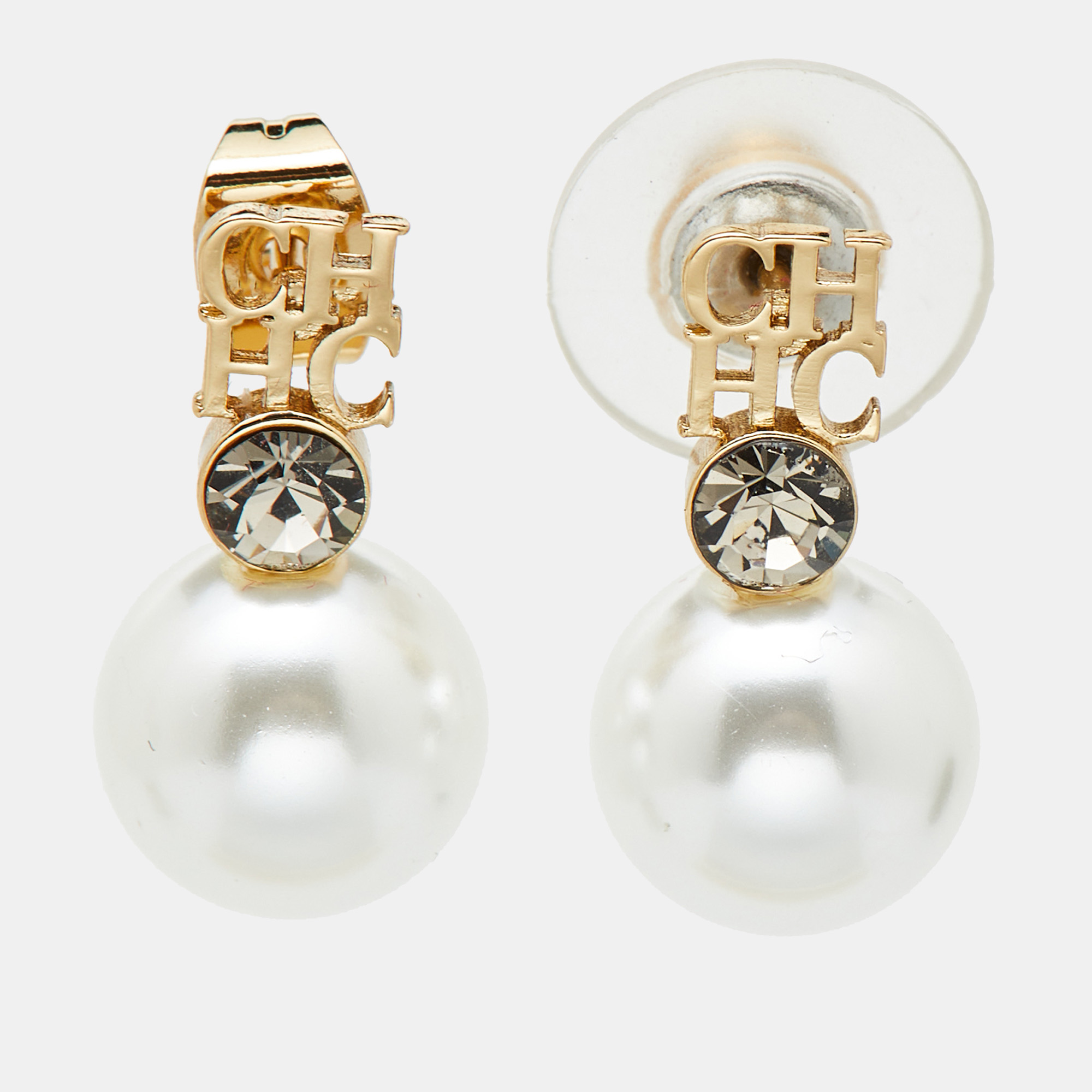 

Carolina Herrera CH Faux Pearl Gold Tone Earrings