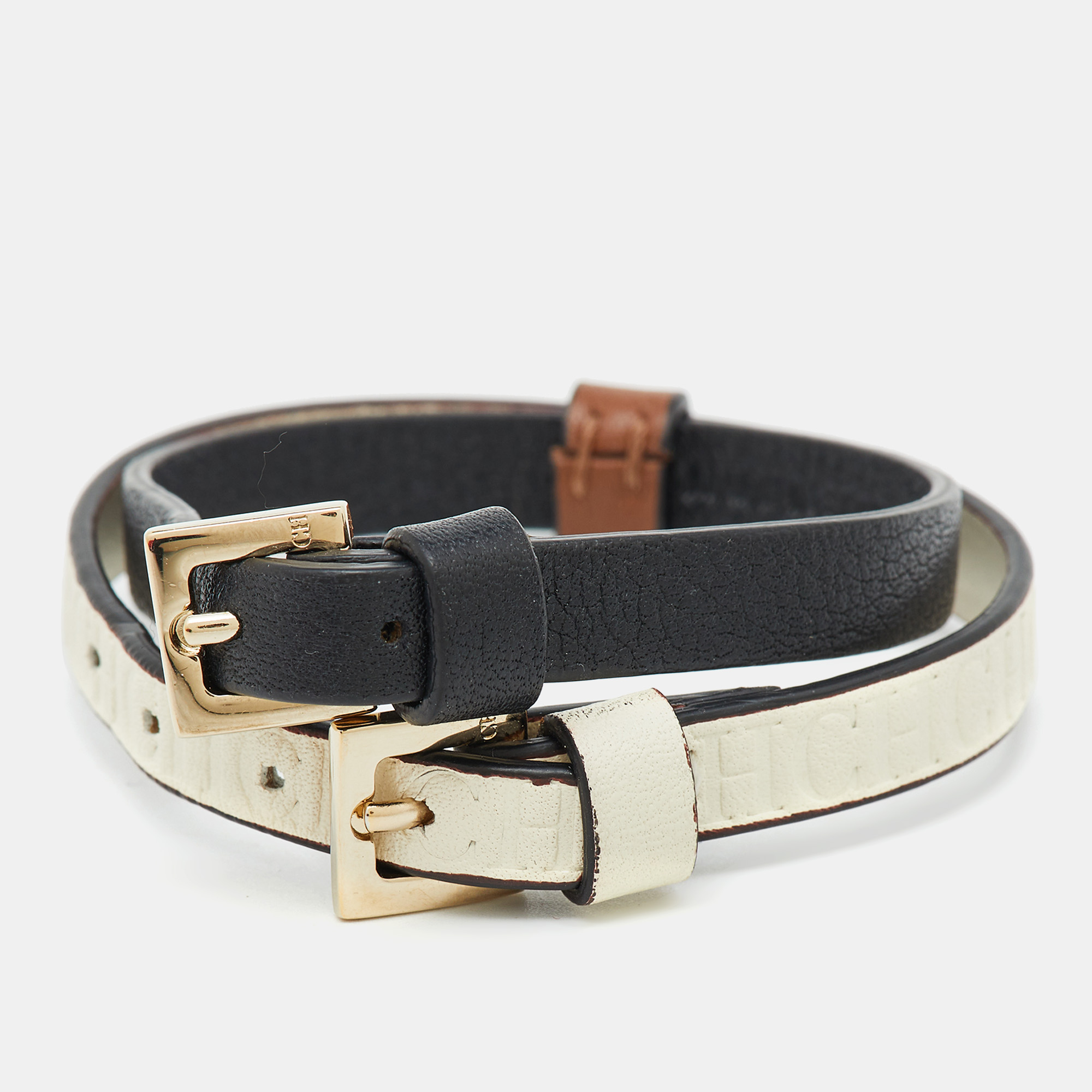 

Carolina Herrera CH Leather Gold Tone Bracelet