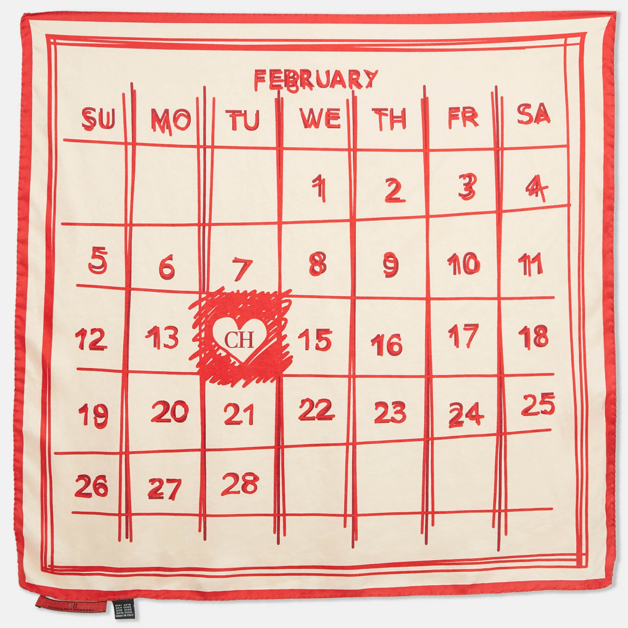 

CH Carolina Herrera Cream/Red Valentine's Day Calendar Print Scarf