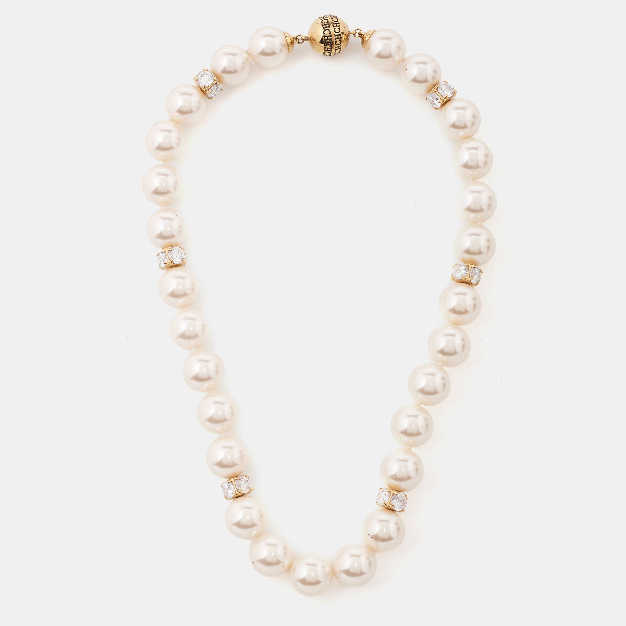 

Carolina Herrera CH Faux Pearl Crystals Gold Tone Necklace