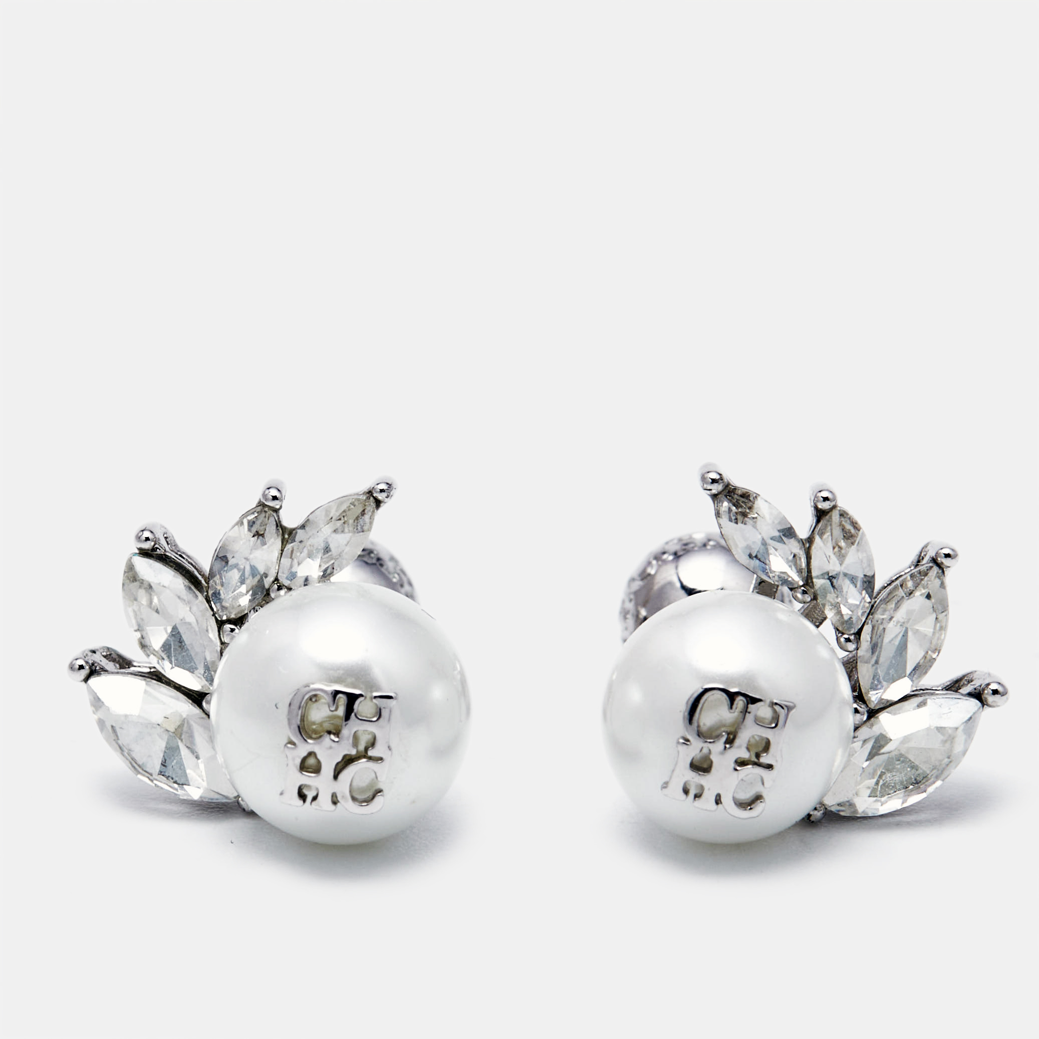 

Carolina Herrera CH Faux Pearl Crystals Silver Tone Earrings