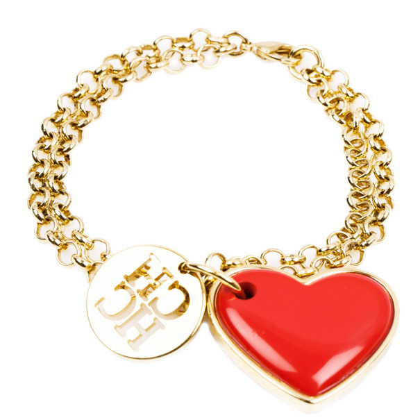 Pre Owned Carolina Herrera Heart Gold-Tone Bracelet 18CM