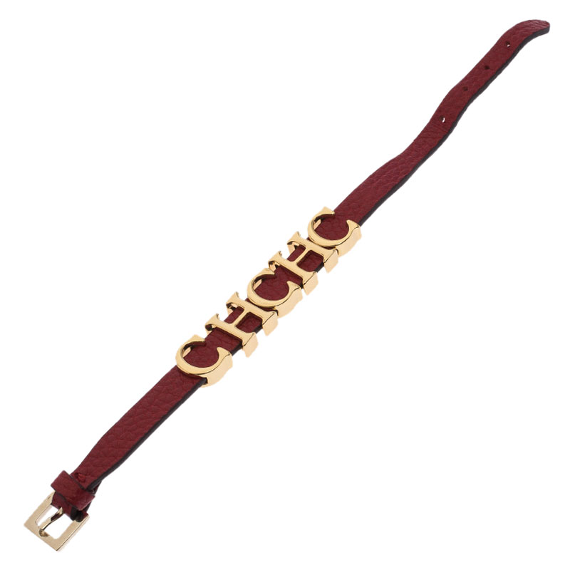 

Carolina Herrera CH Logo Red Leather Gold Tone Bracelet