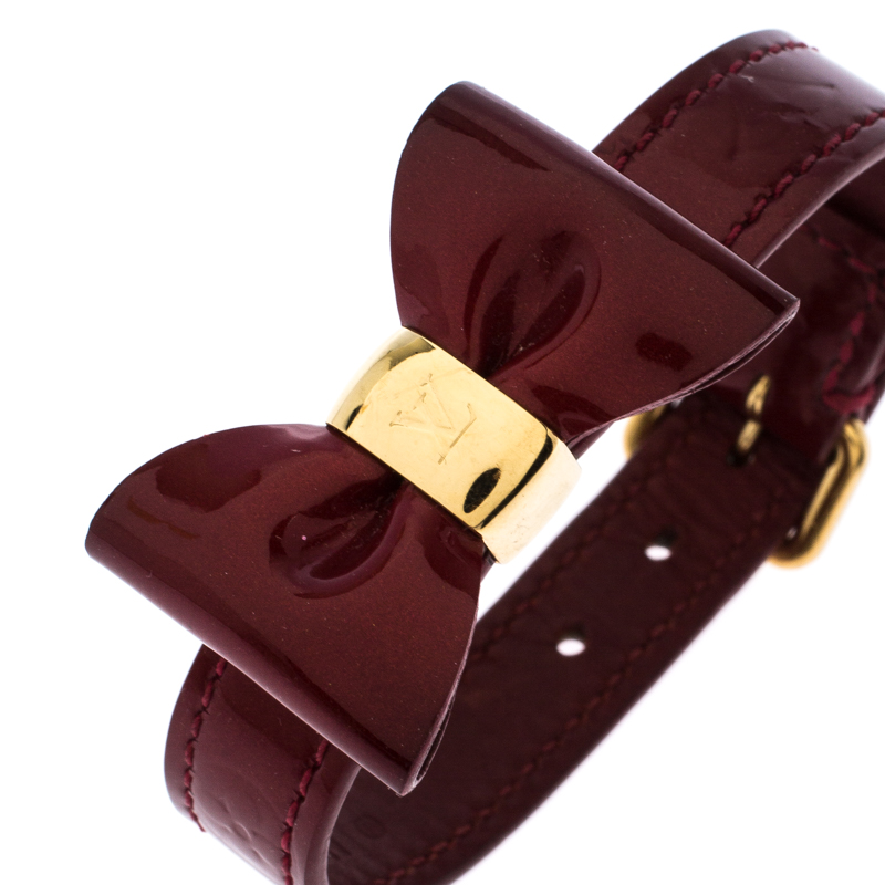 Louis Vuitton Red Leather Gold Tone Bow Bracelet