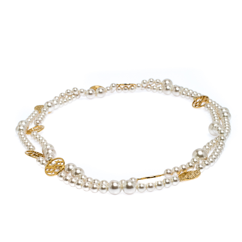 

Carolina Herrera A day for Love Logo Medallion Multi Strand Station Necklace, Cream