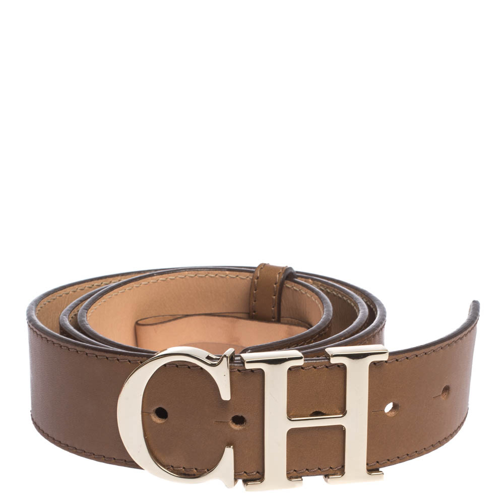 

Carolina Herrera Brown Leather CH Logo Buckle Belt