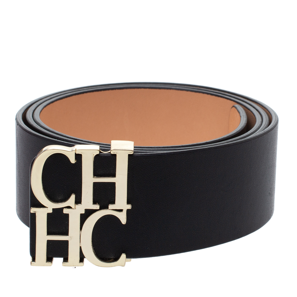 

Carolina Herrera Black Leather CHHC Logo Belt