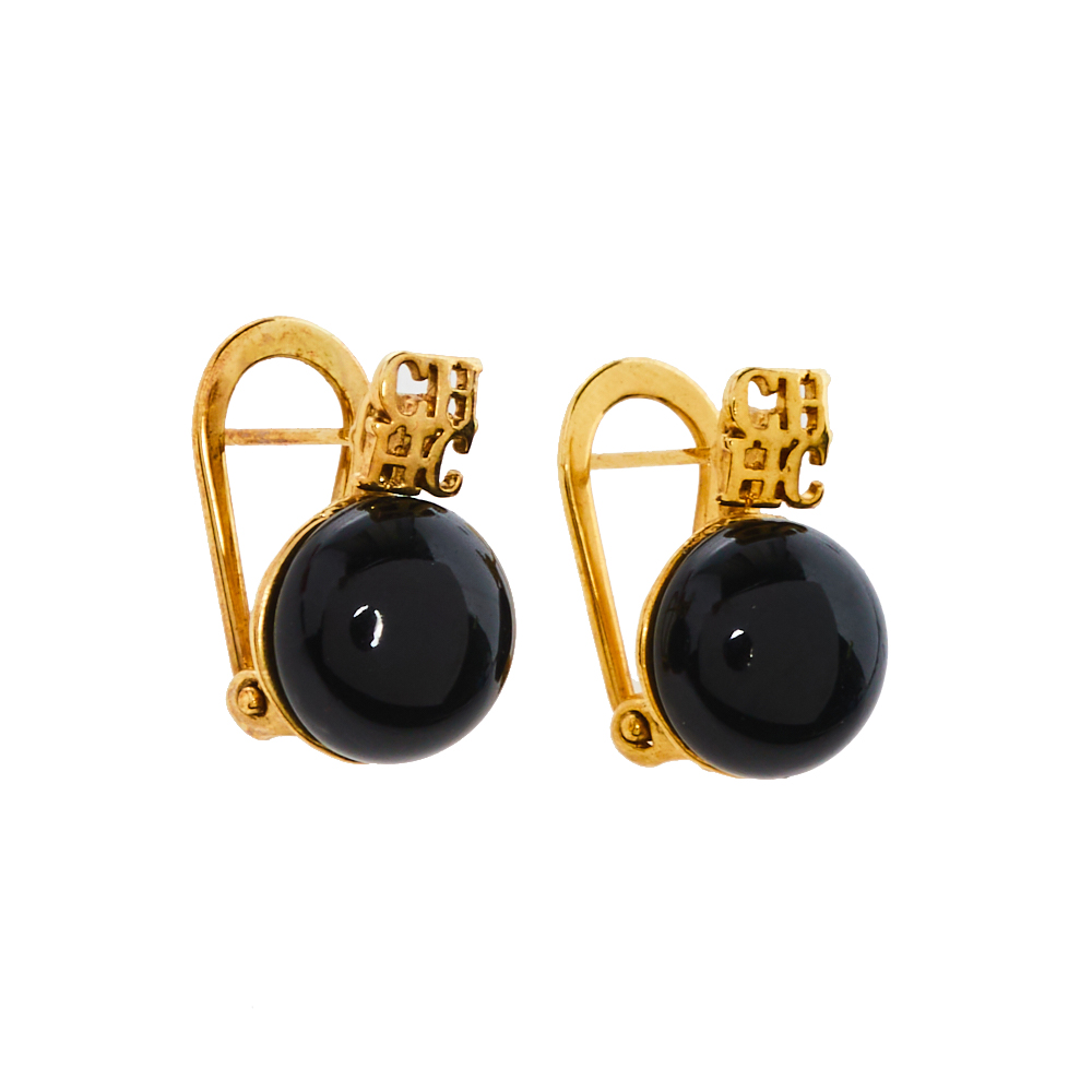 

Carolina Herrera Gold Tone Black Beaded Earrings