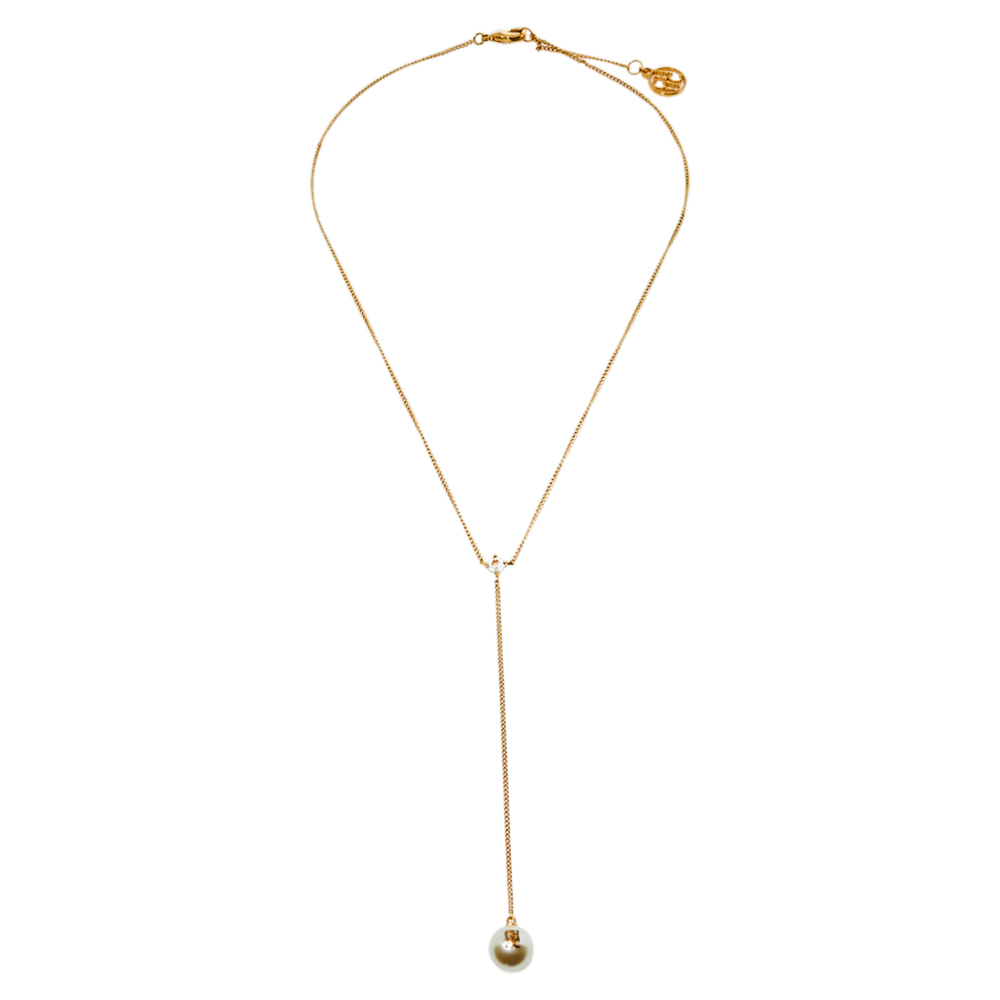 

CH Carolina Herrera Gold Tone Faux Pearl Drop Pendant Necklace
