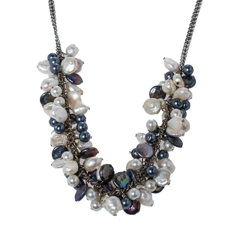 

Carolina Herrera Silver Tone Baroque Pearl & Bead Statement Necklace, Grey