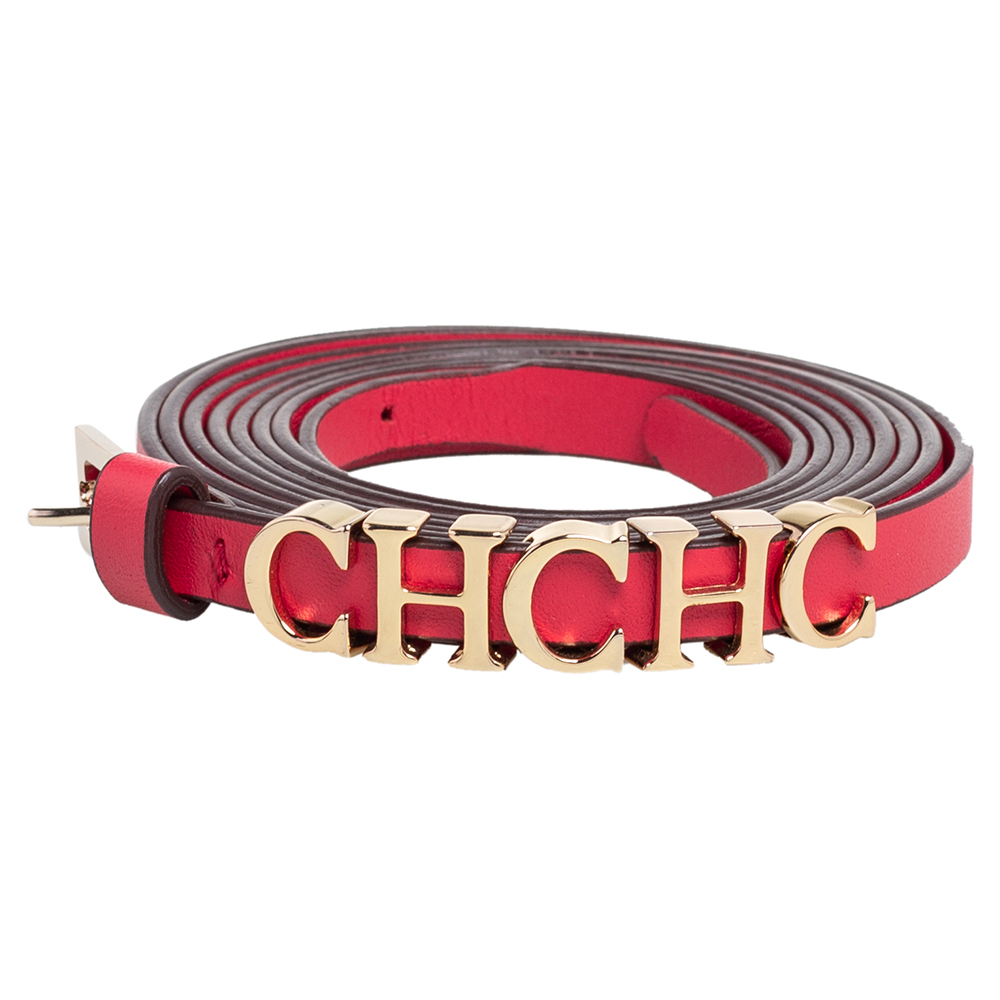 

Carolina Herrera Red Leather CH Logo Slim Belt