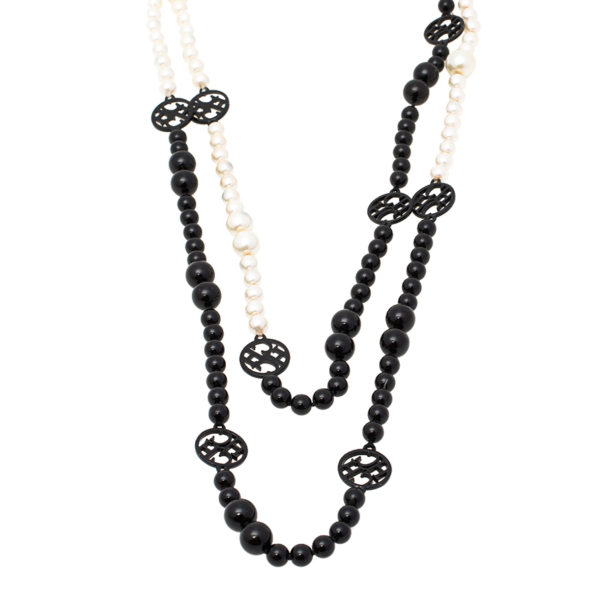 

Carolina Herrera Black Resin Faux Pearl Long Station Necklace