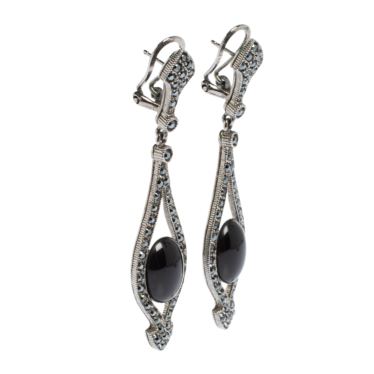 

Carolina Herrera Black Crystal Resin Gunmetal Tone Drop Earrings