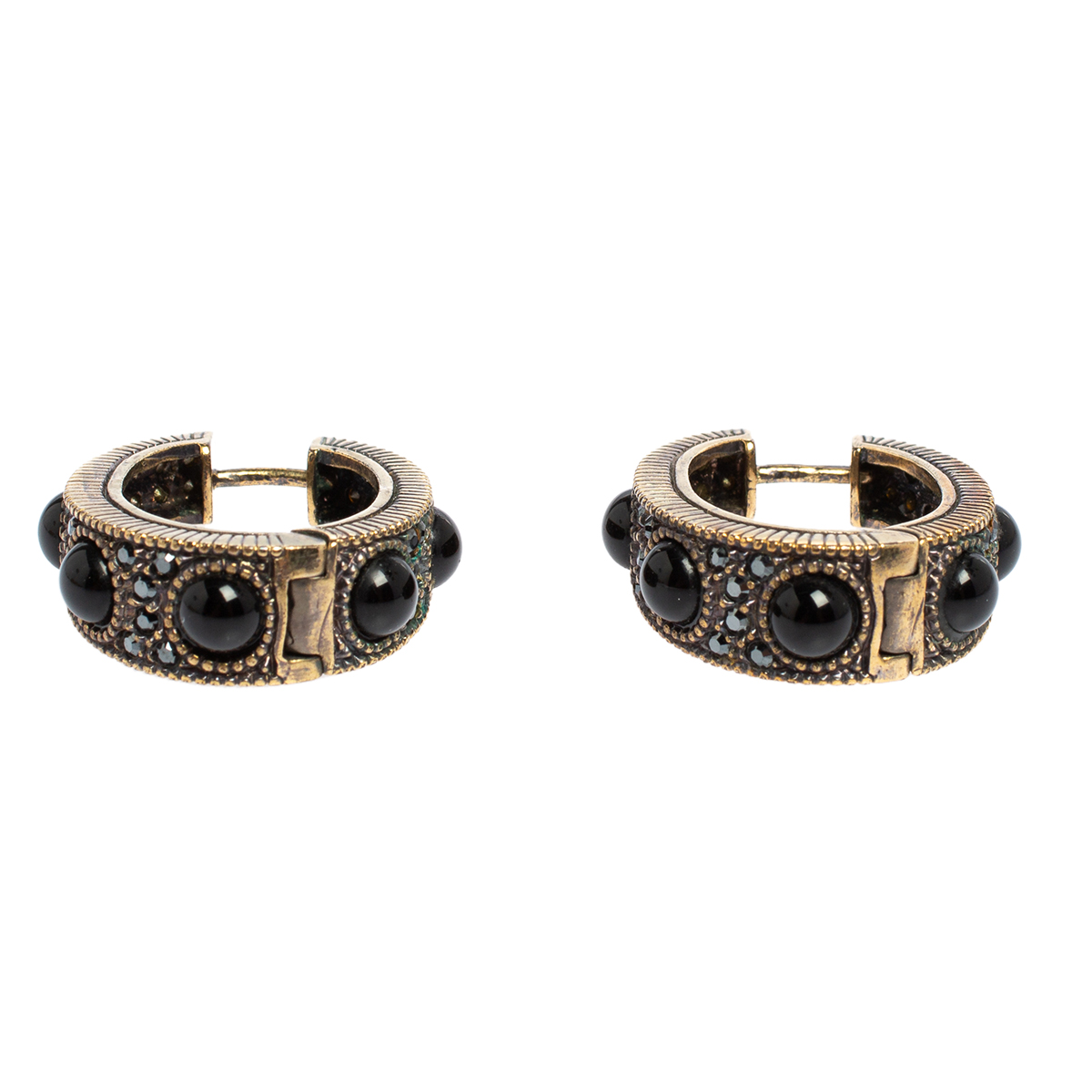 

Carolina Herrera Black Crystal Resin Gold Tone Hoop Earrings