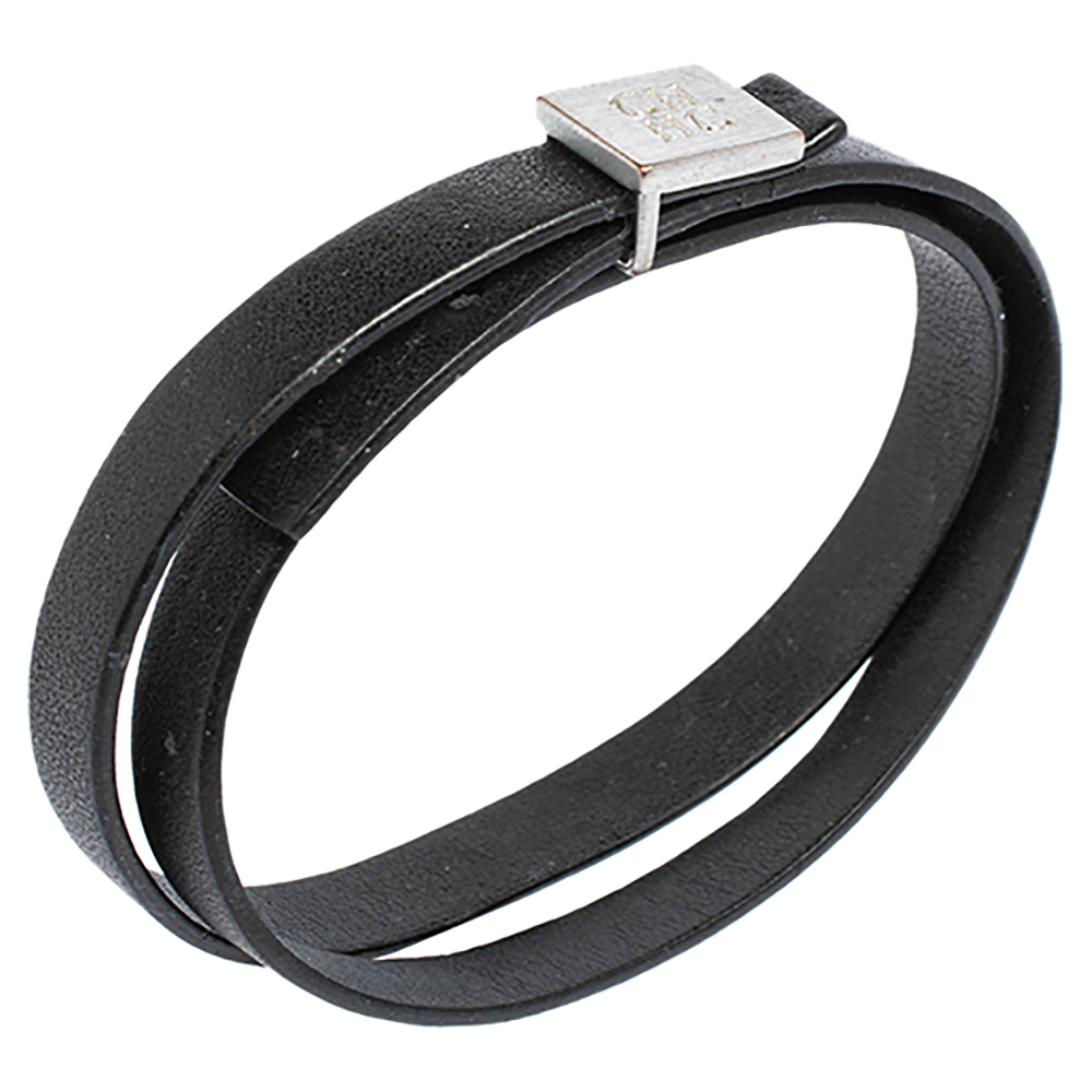 

Carolina Herrera Black Leather Let It Glow Double Tour Bracelet